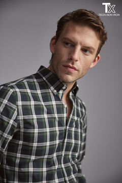 Pedro del Hierro Checked slim fit non-iron viroblock shirt Blue