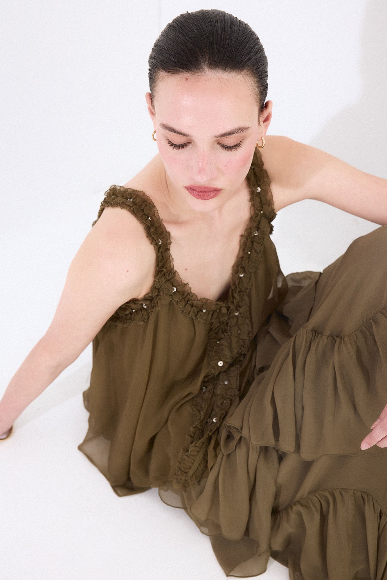 Pedro del Hierro Ruffle strap top Green