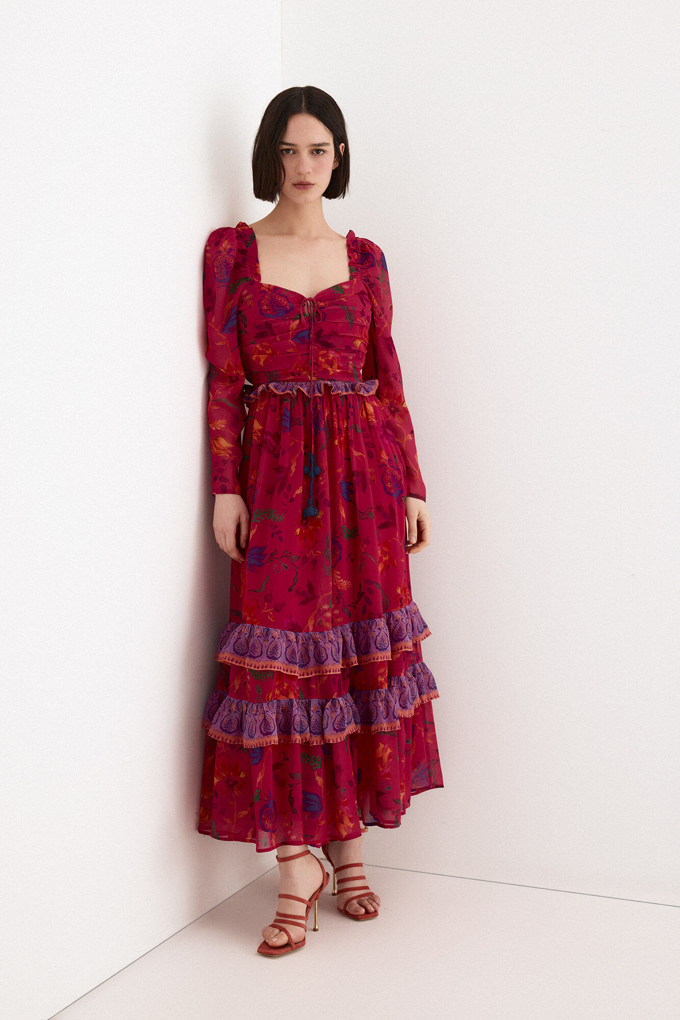 TFP by Tamara Falc&oacute; Long floral print dress Ecru