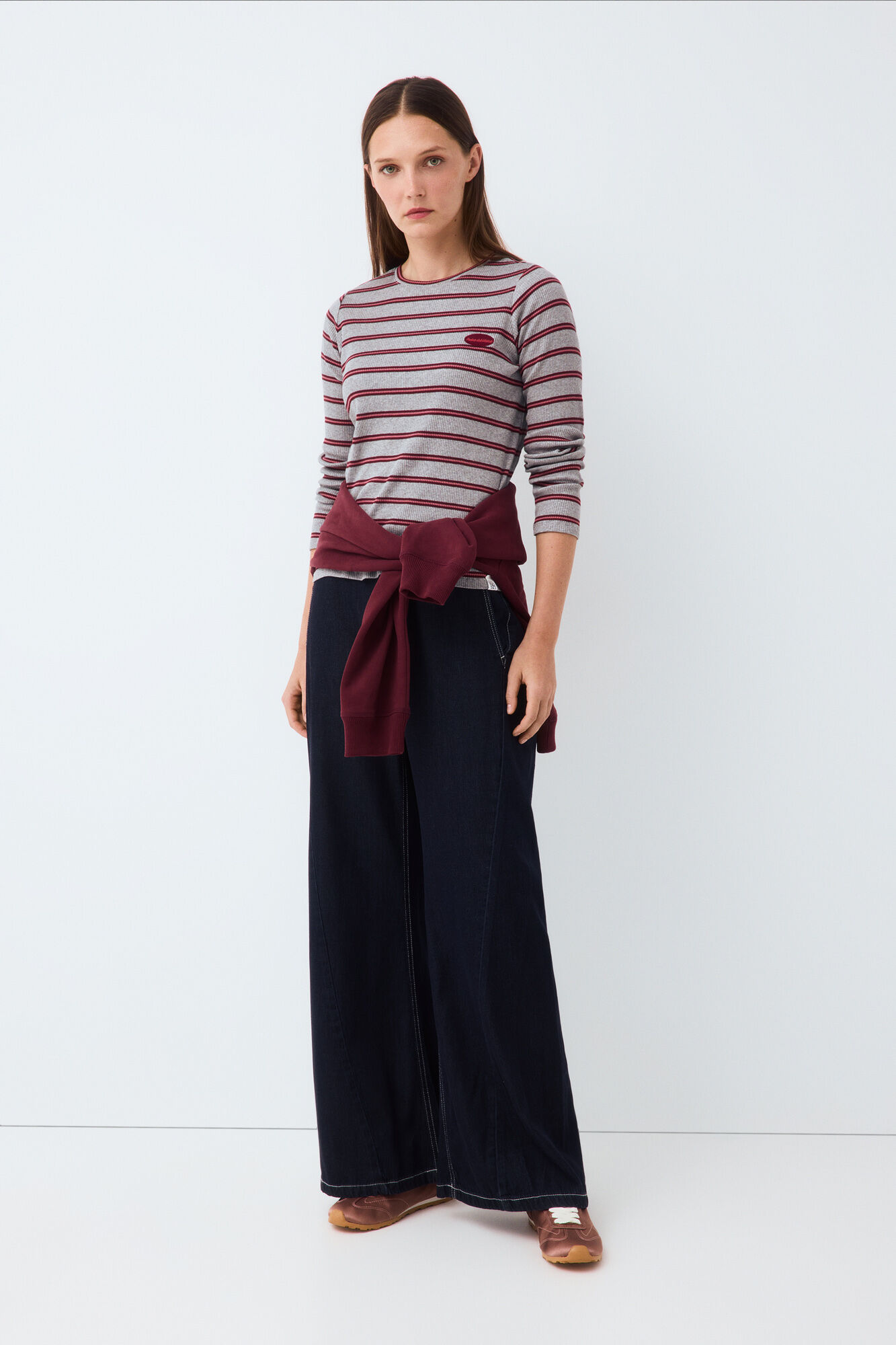 Pedro del Hierro Striped long sleeve T-shirt Grey
