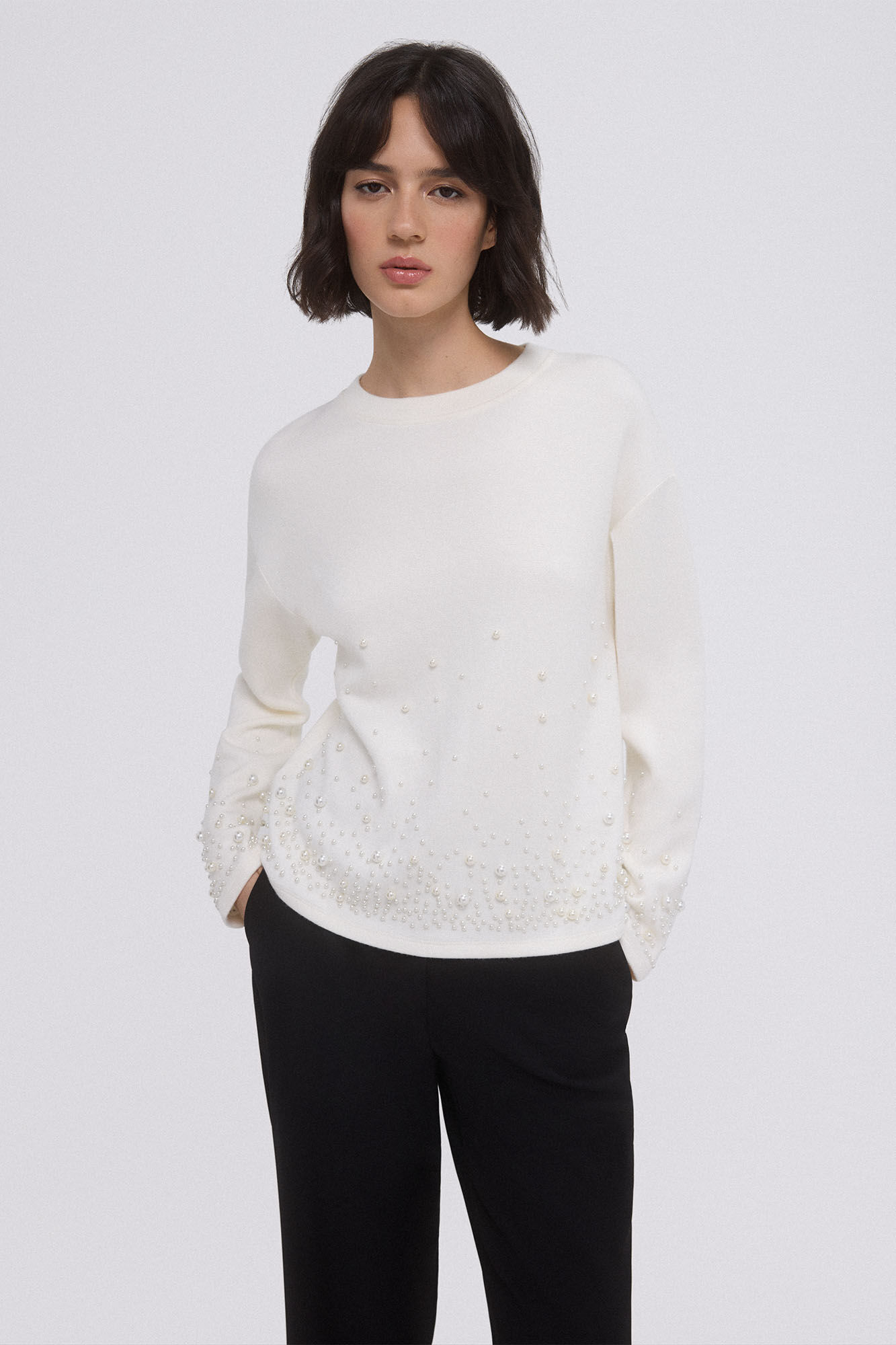 Pedro del Hierro Sudadera lisa perlas Crudo