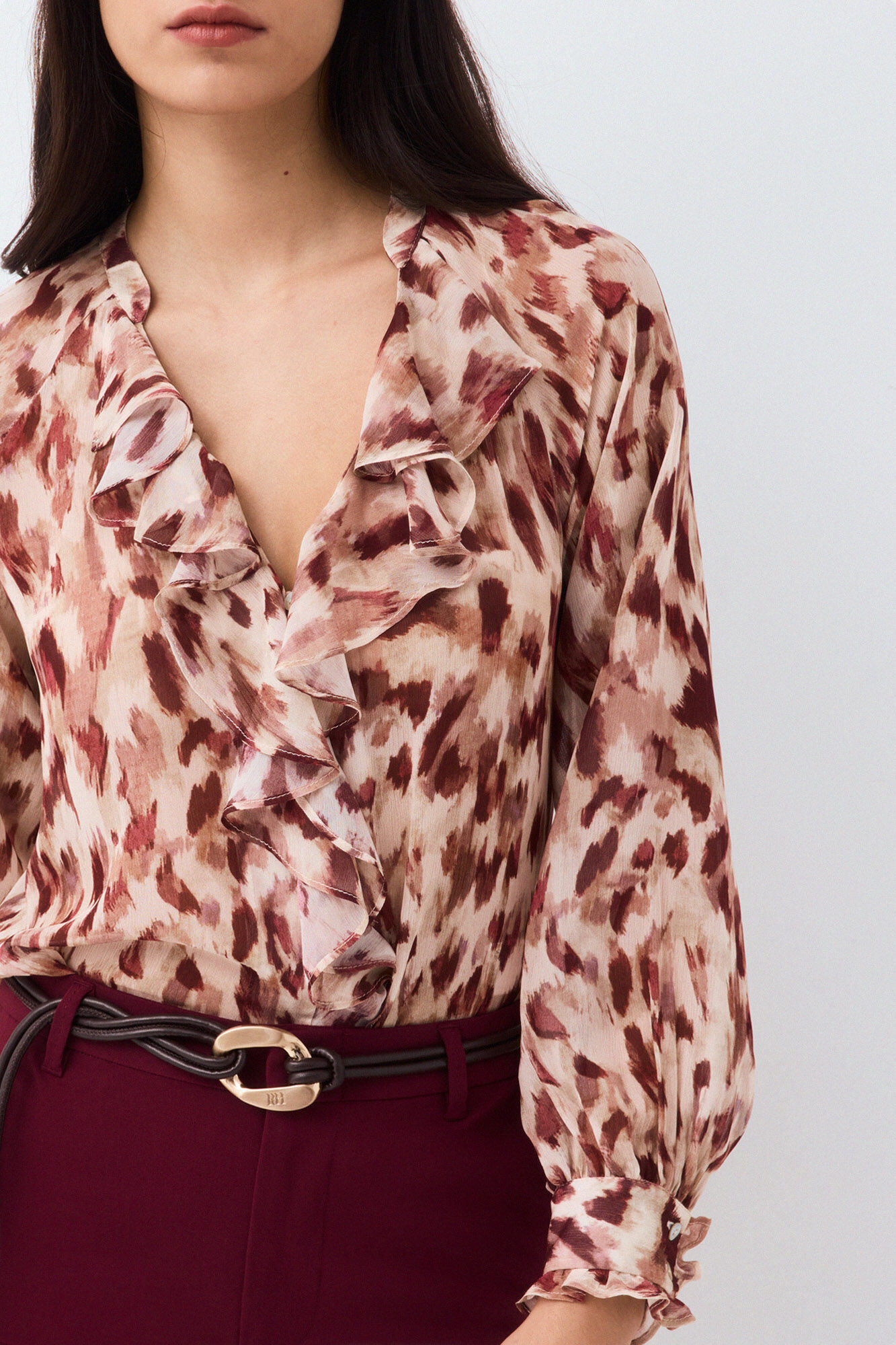 Pedro del Hierro Printed ruffle blouse Beige
