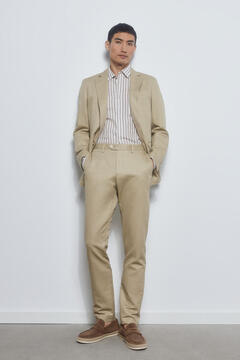 Pedro del Hierro Cotton/linen slim fit trousers Beige