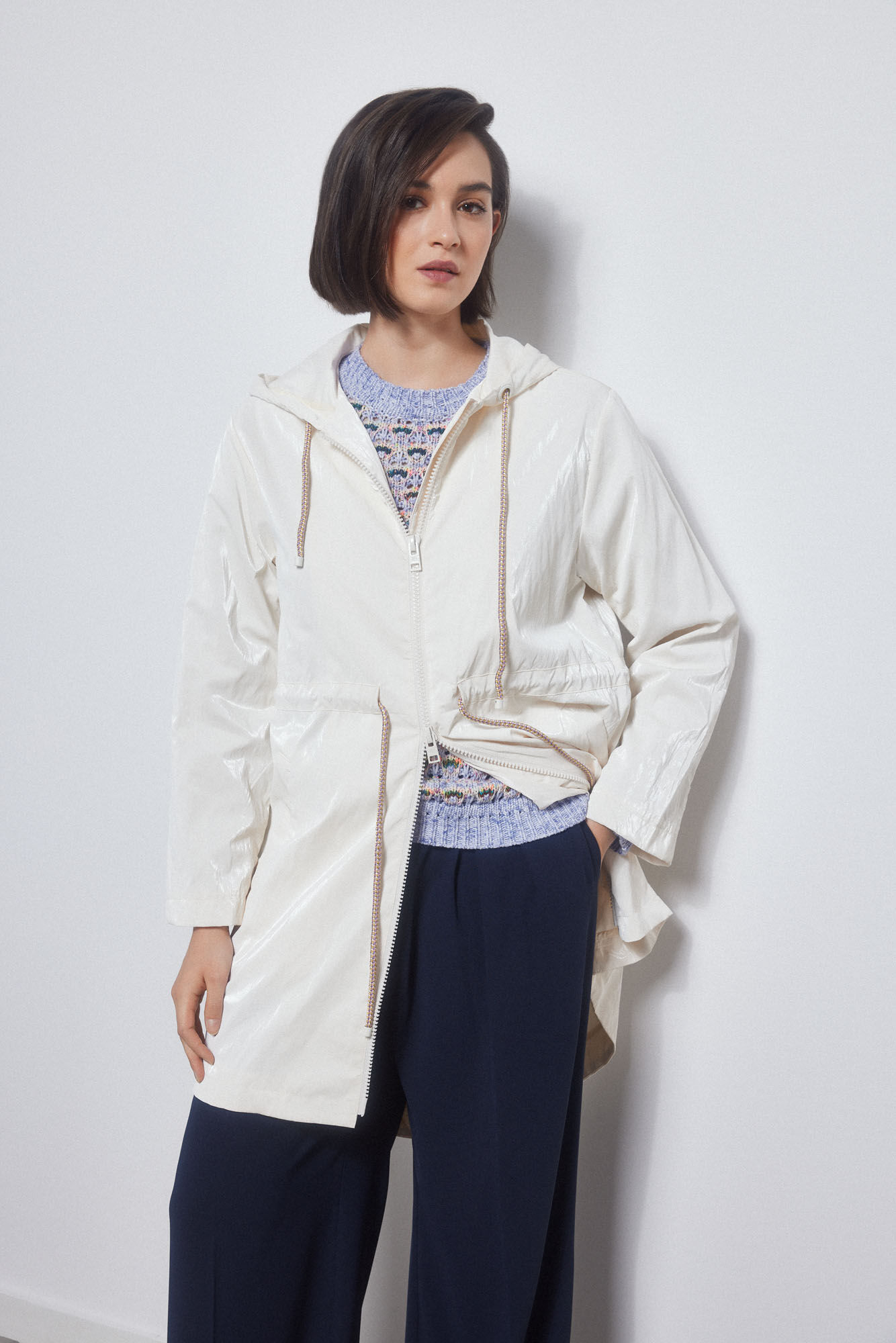 Pedro del Hierro Long hooded parka Ecru