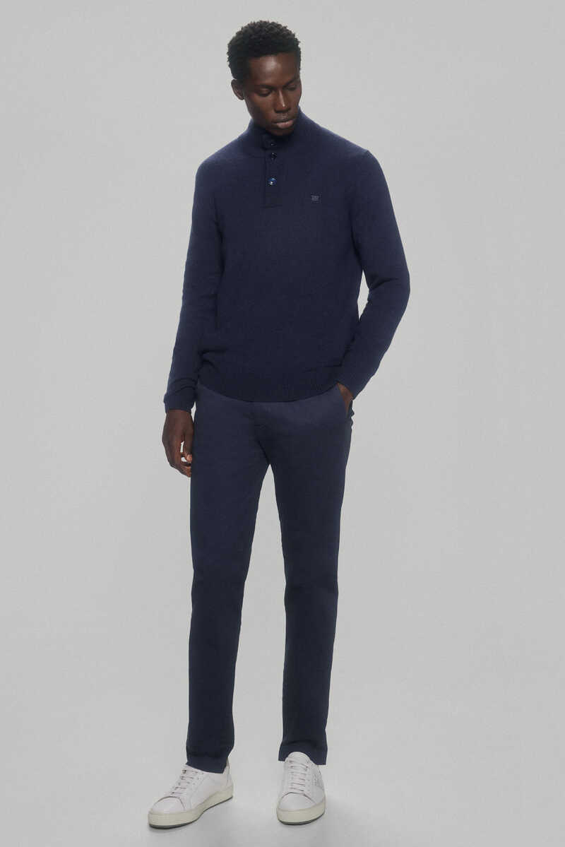 Pedro del Hierro Cashmere/wool buttoned high neck jumper Blue