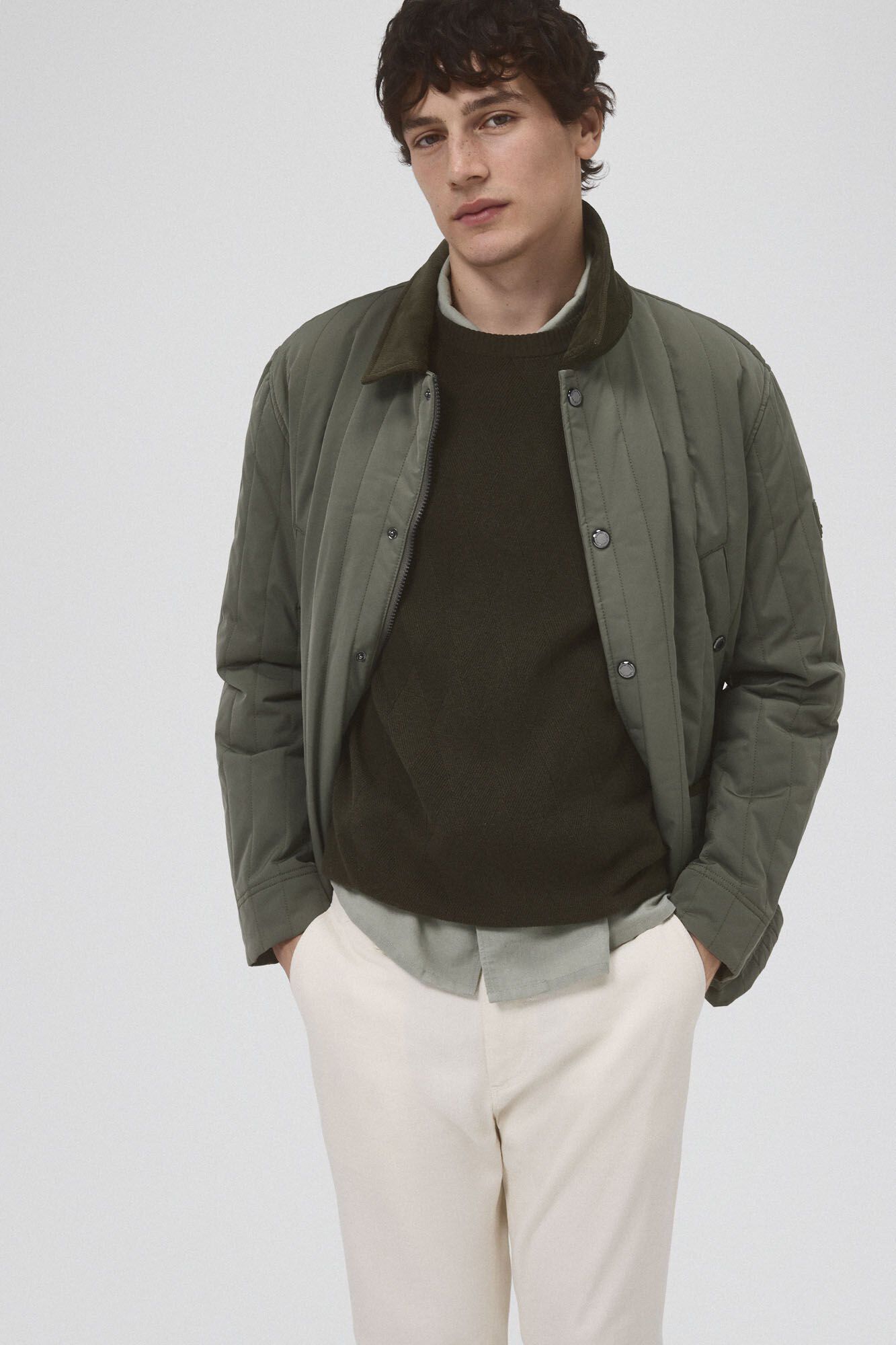 Pedro del Hierro Corduroy collar jacket Green