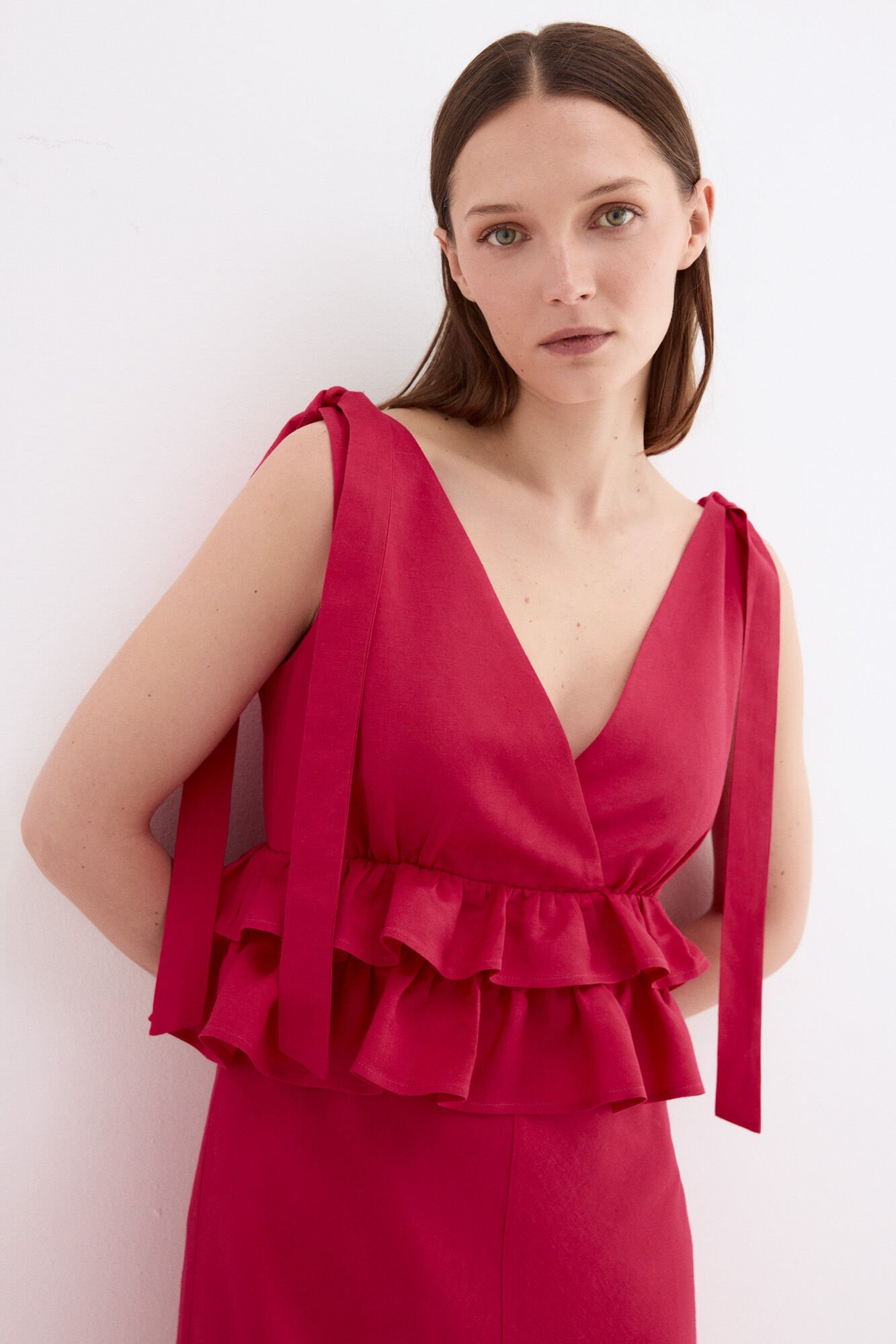 Pedro del Hierro Linen long dress with bow details Pink