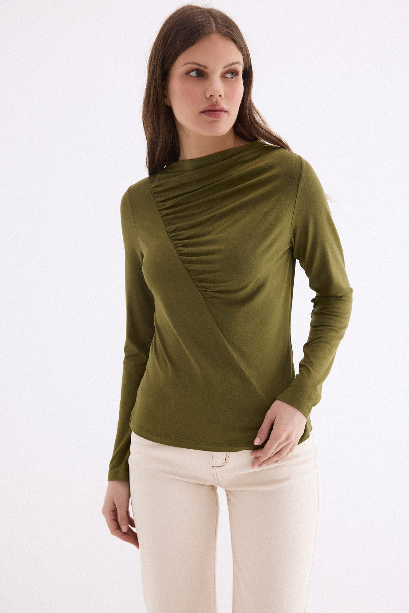 Pedro del Hierro Draped high neck top Green