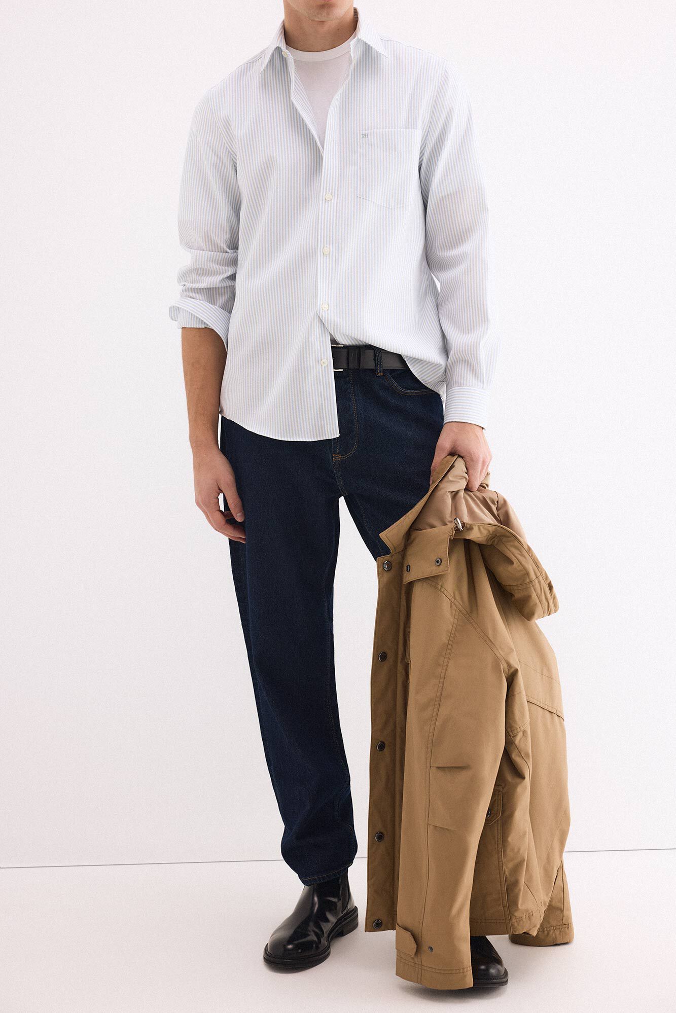 Pedro del Hierro Striped non-iron oxford shirt Blue