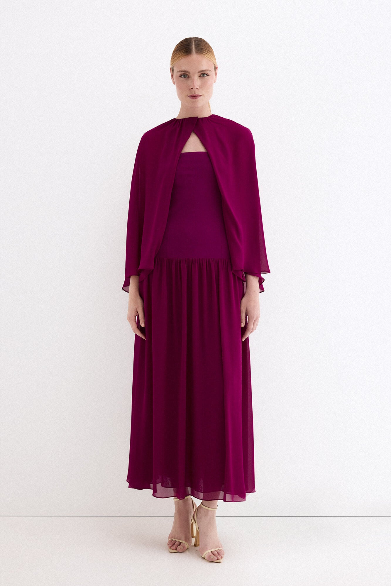 Pedro del Hierro Strapless dress with cape detail Purple