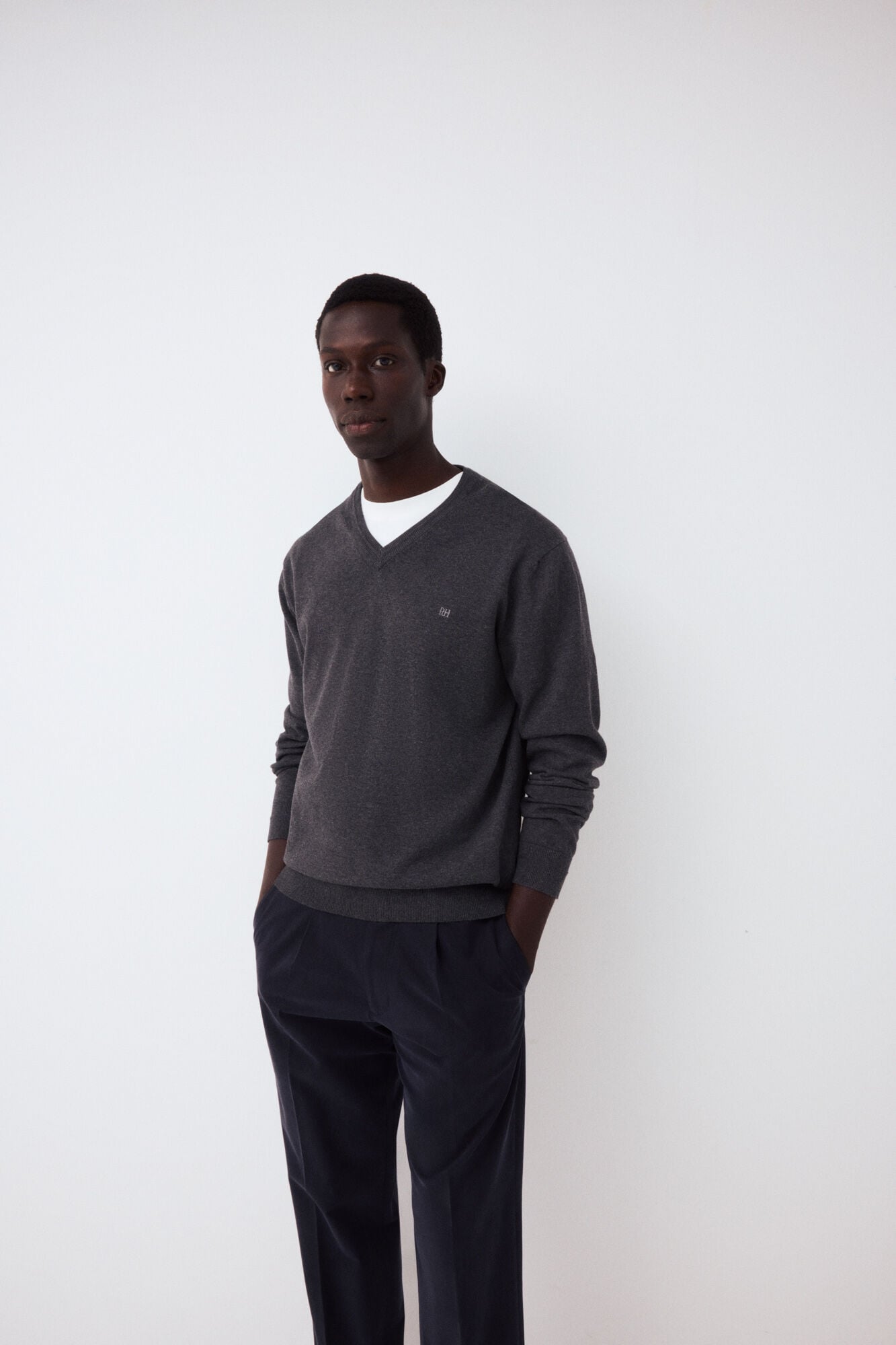 Pedro del Hierro Camisola de malha fina em algod&atilde;o premium com decote em bico