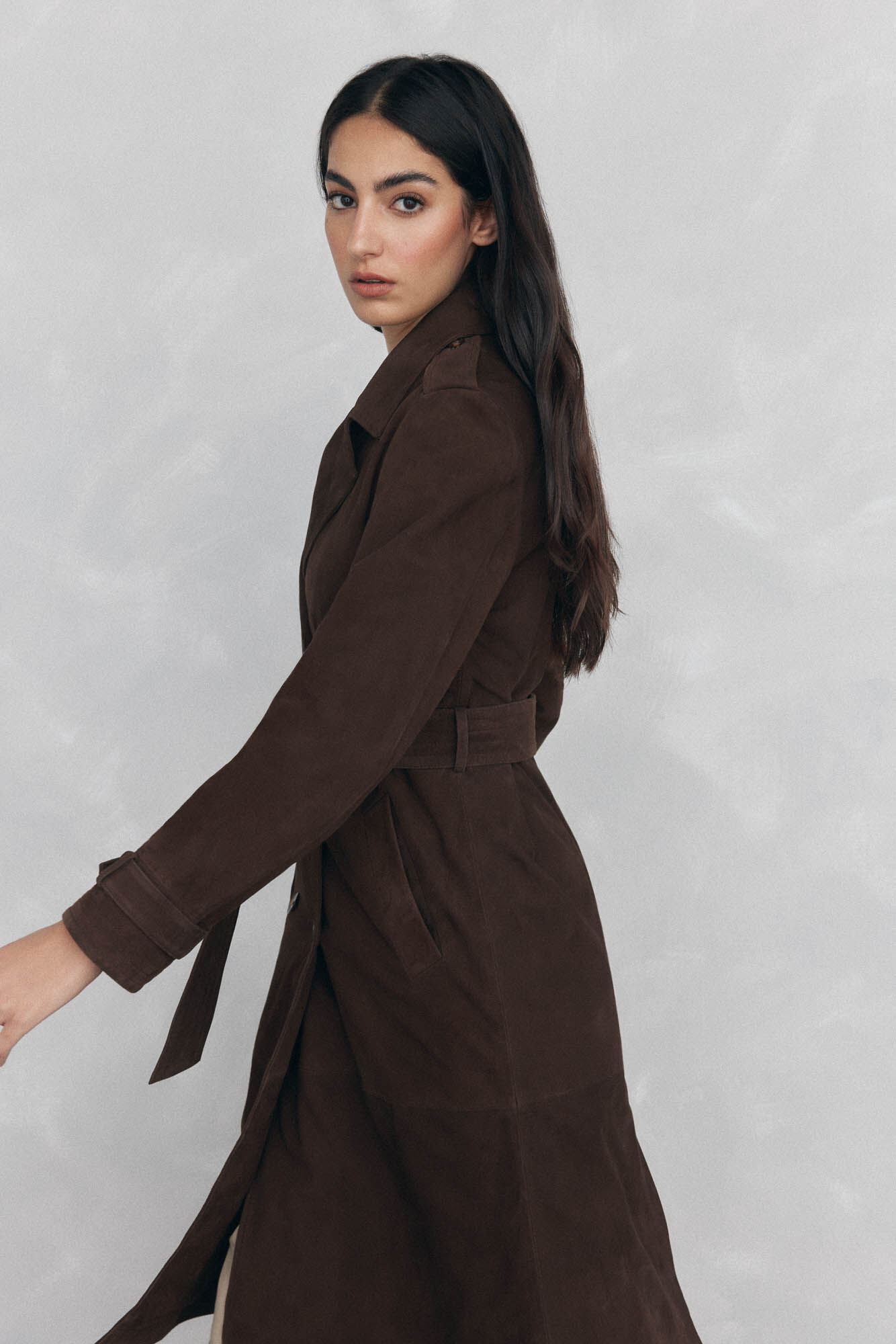 Pedro del Hierro suede trench coat Brown