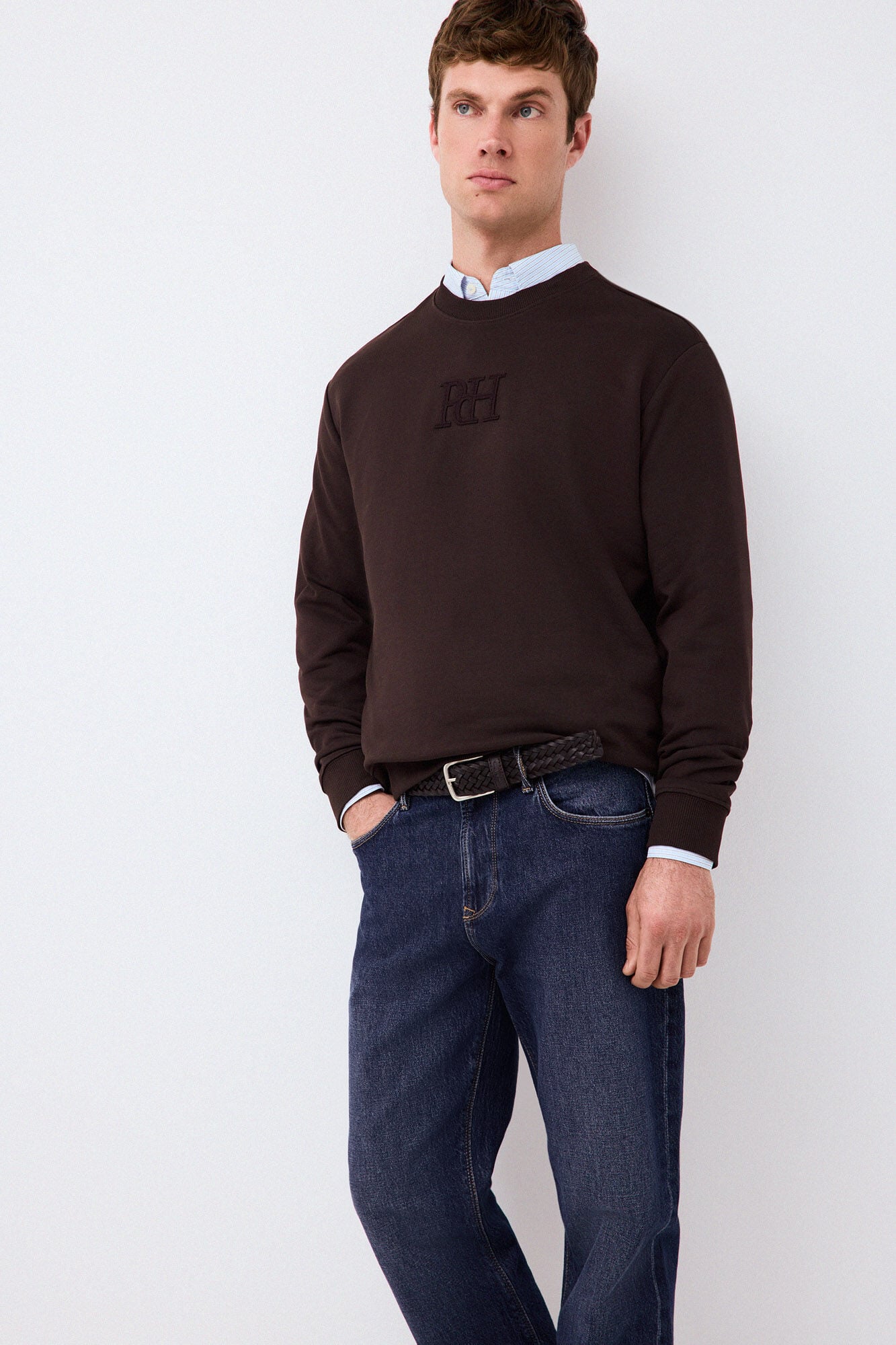 Pedro del Hierro Crew neck logo sweatshirt Brown
