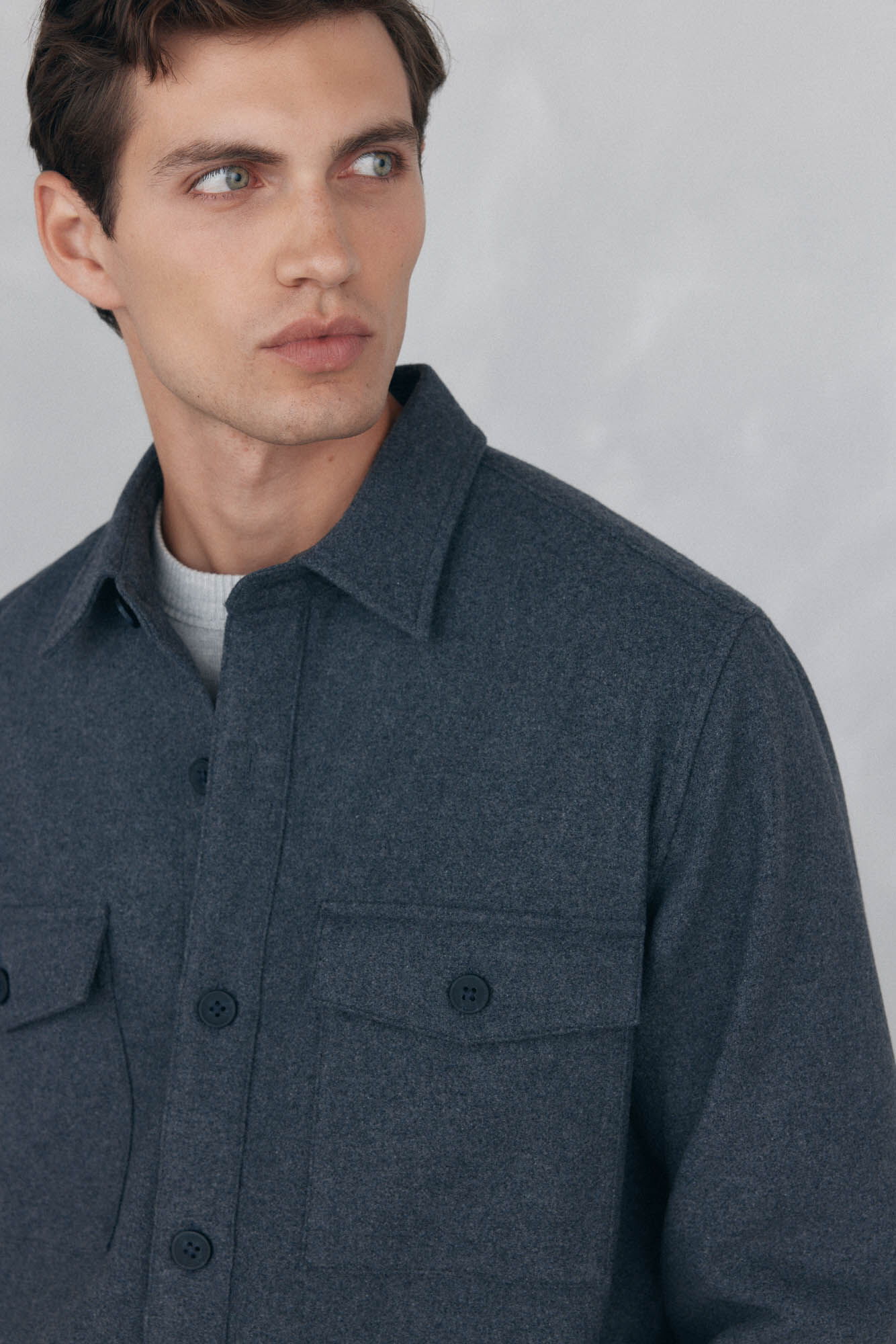 Pedro del Hierro Plain wool overshirt Grey