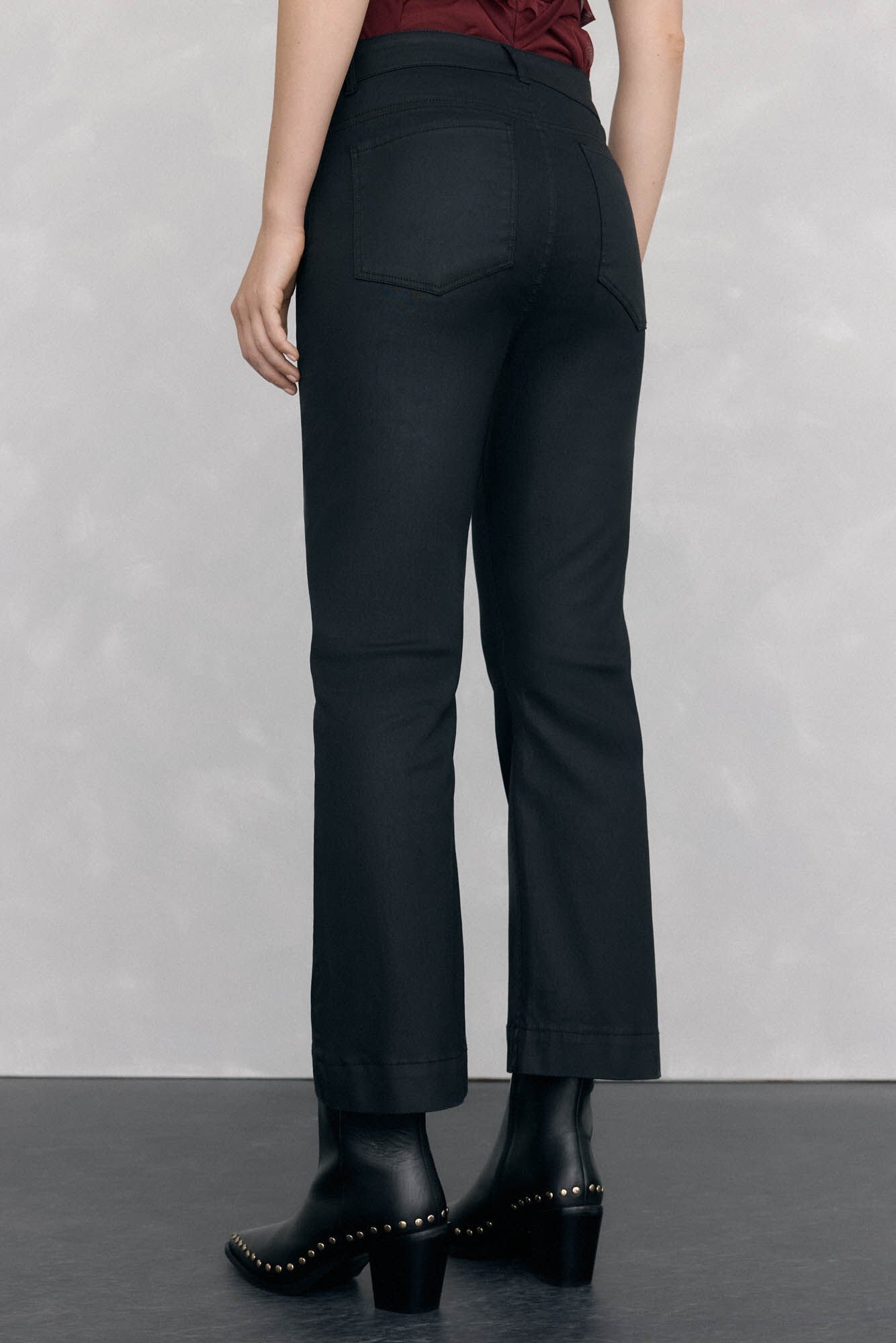 Pedro del Hierro Leather-effect flared cropped basic jeans Black