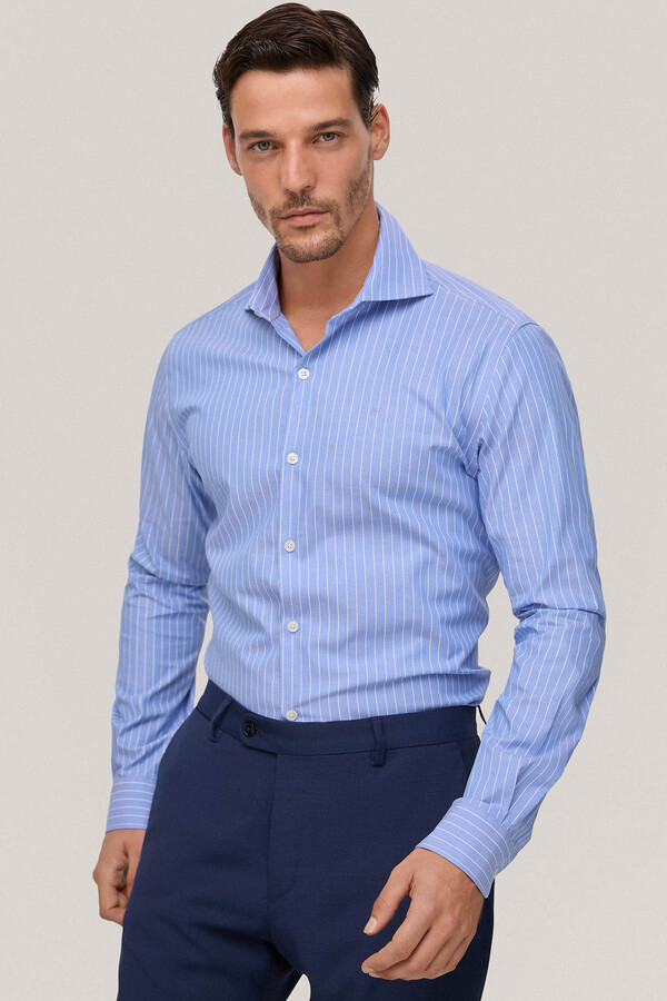 Pedro del Hierro Striped regular fit dress shirt, easy-iron and anti-stain Blue