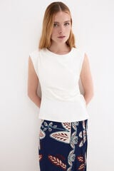 Pedro del Hierro Sleeveless T-shirt with drawstring ruching detail Ecru
