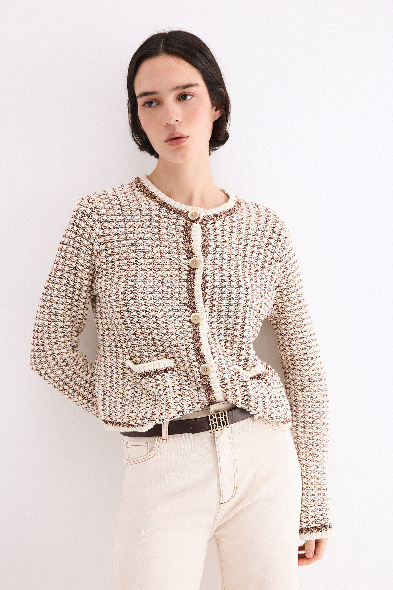 Pedro del Hierro Multicoloured textured jersey-knit jacket Ecru