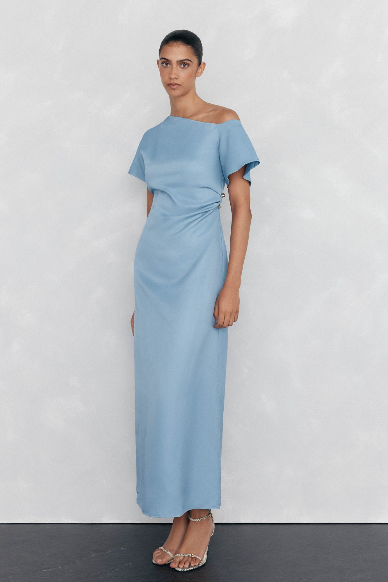 Pedro del Hierro Vestido midi com apliques assim&eacute;tricos Azul