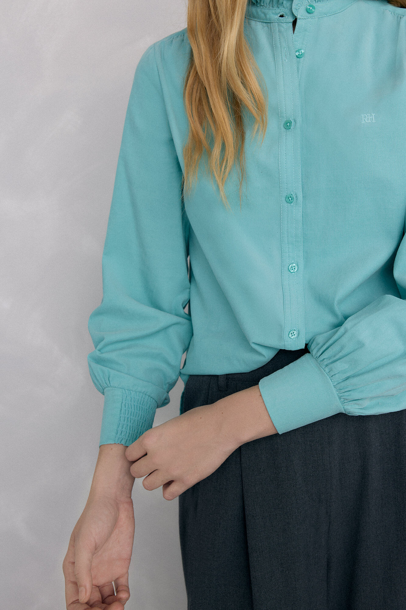 Pedro del Hierro Camisa em bombazina Turquesa