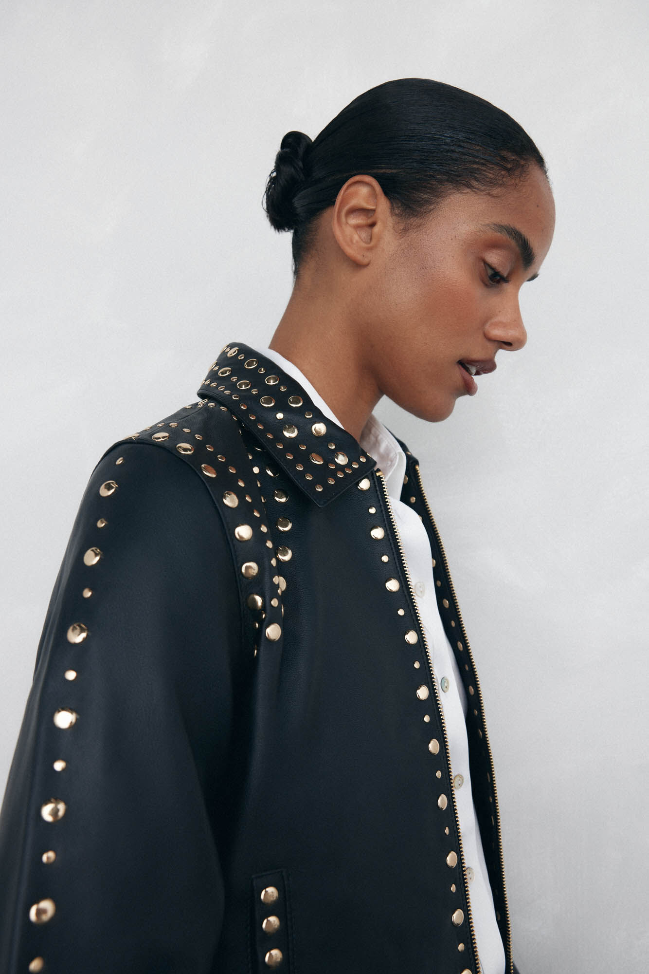 Pedro del Hierro Jaqueta de couro napa e tachas Preto