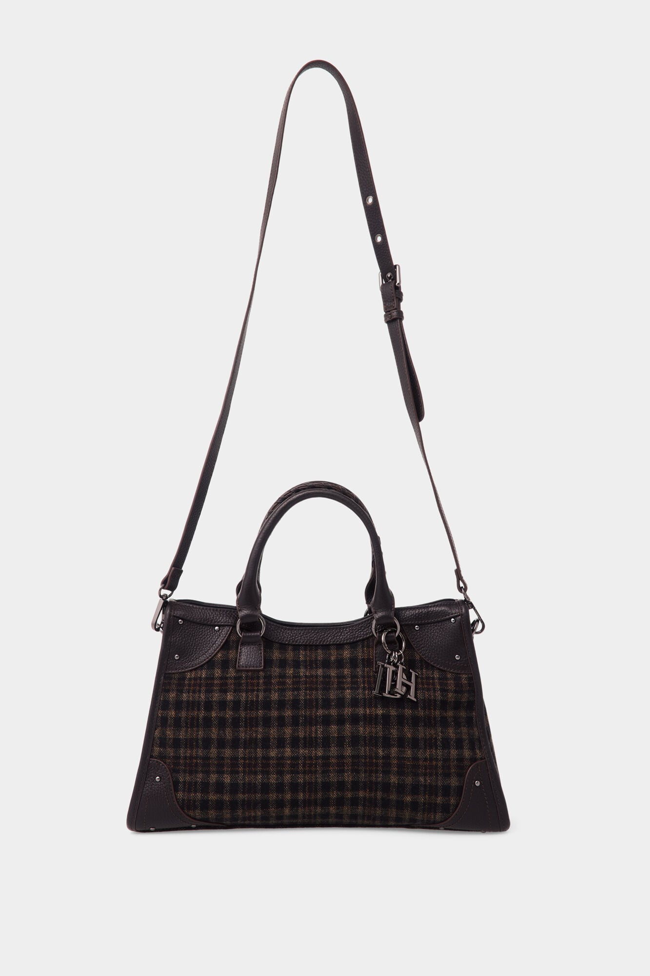 Pedro del Hierro Plaid medium handbag Brown