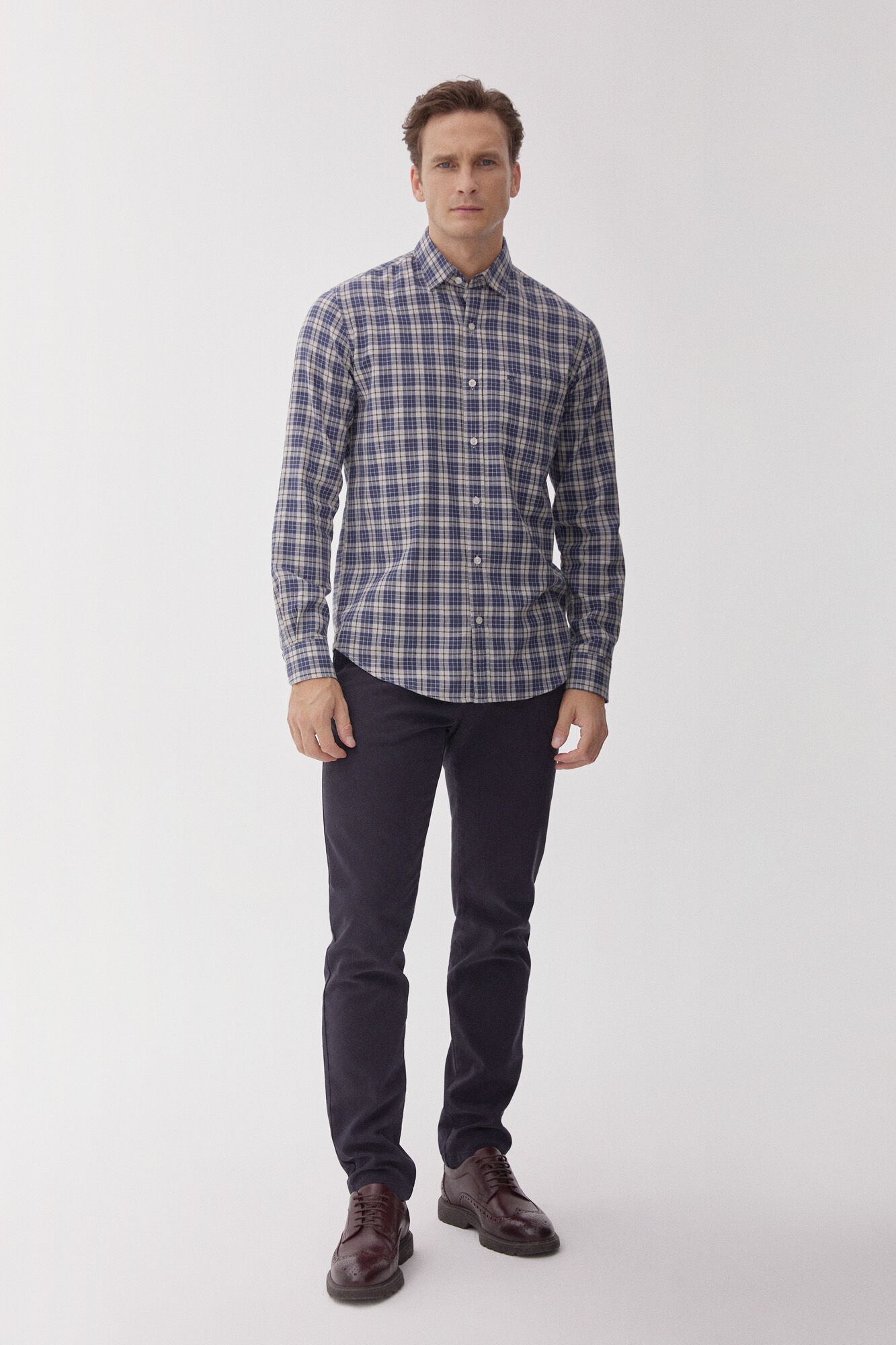 Pedro del Hierro Checked Tencel Modal shirt Blue