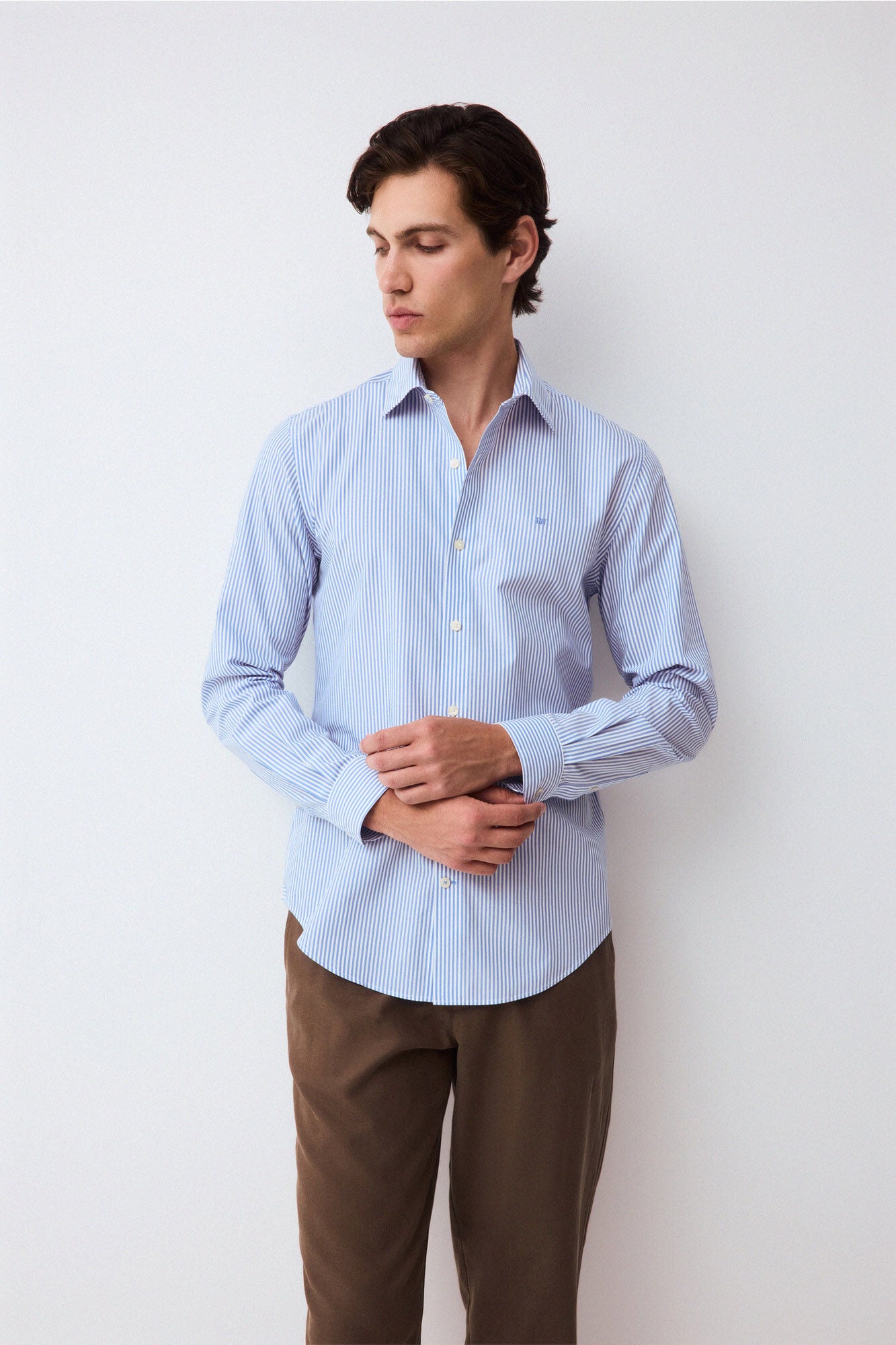 Pedro del Hierro Striped non-iron + anti-stain slim fit dress shirt Blue