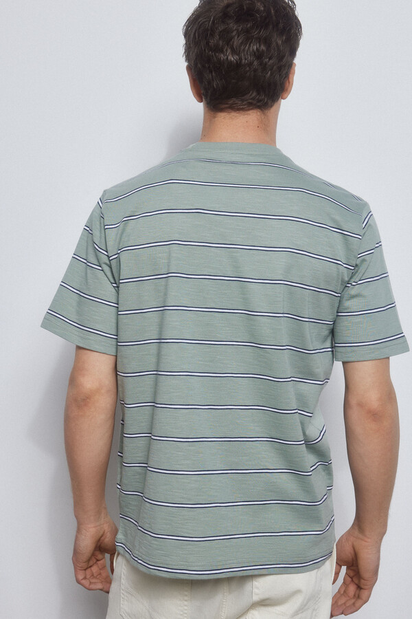 Pedro del Hierro Striped slub T-shirt Green