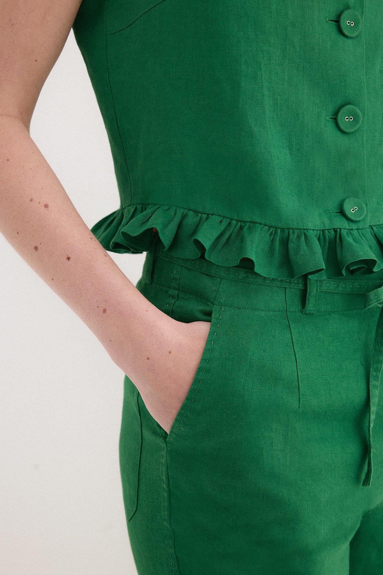 Pedro del Hierro Linen ruffle gilet Green