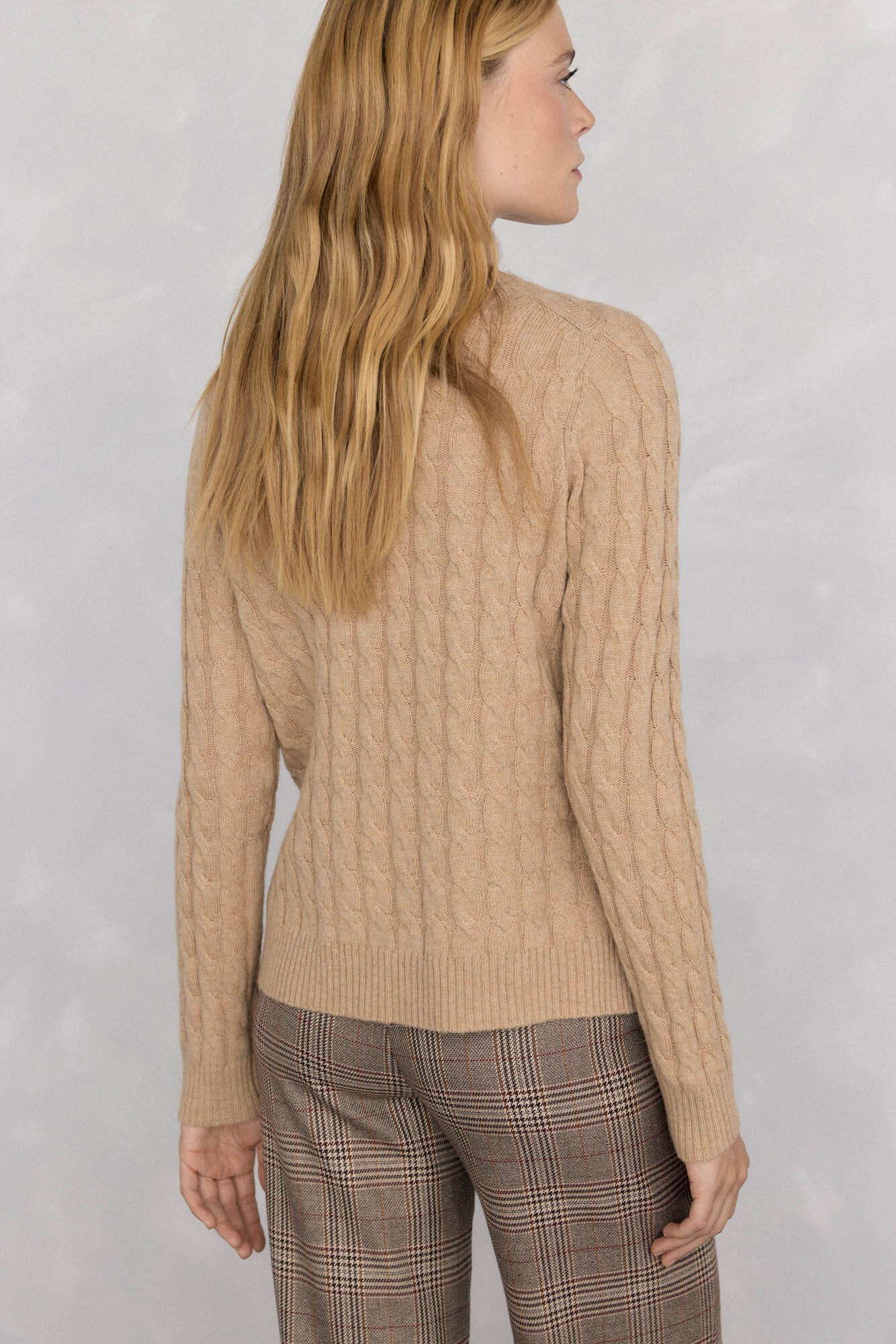 Pedro del Hierro Merino wool cross-knit knit sweater Beige