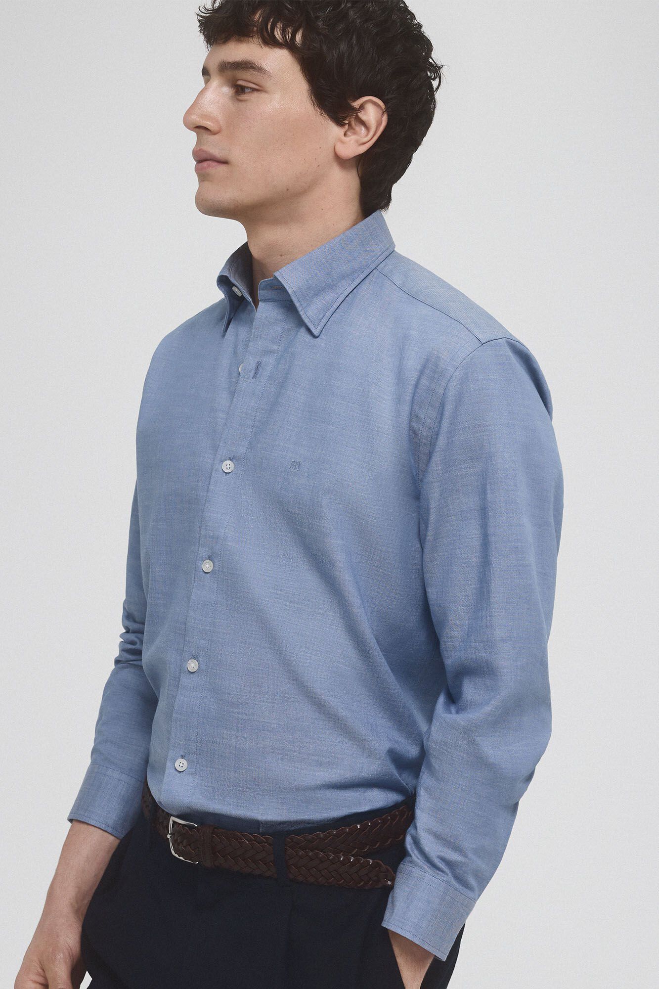 Pedro del Hierro Striped ramie cotton shirt Blue