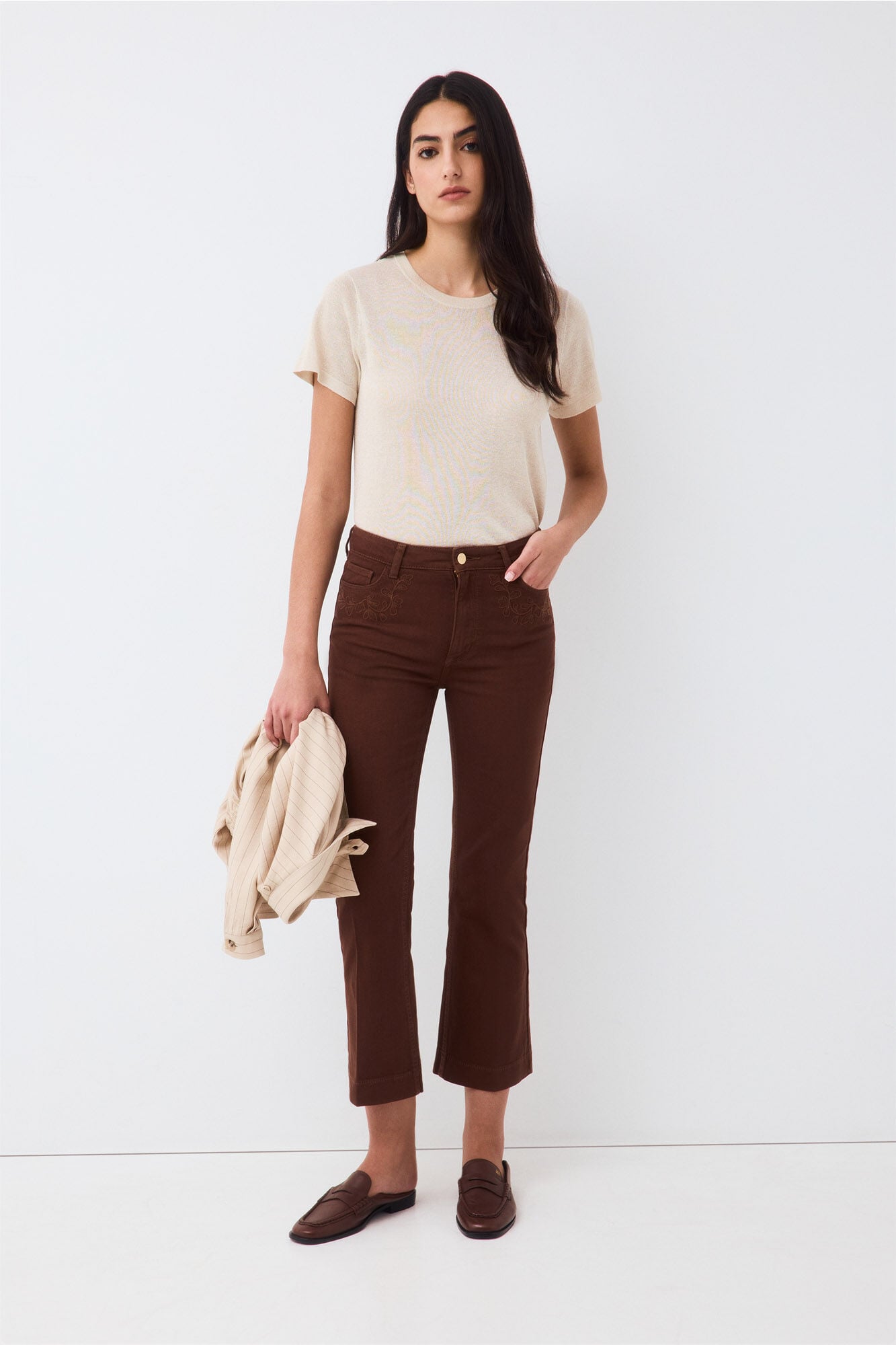 Pedro del Hierro Jeans flare cropped bordado