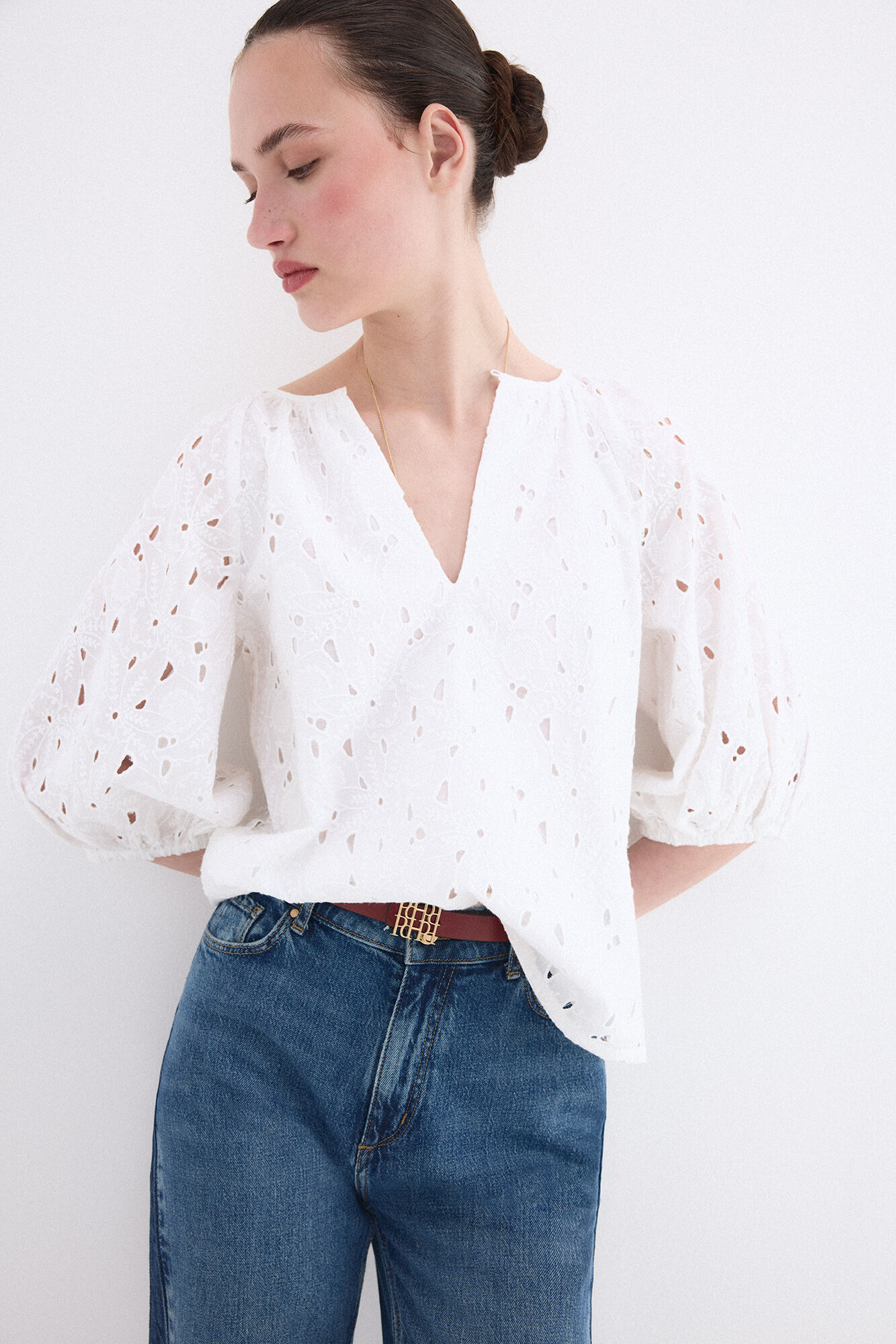 Pedro del Hierro Top manga cotovelo vazado