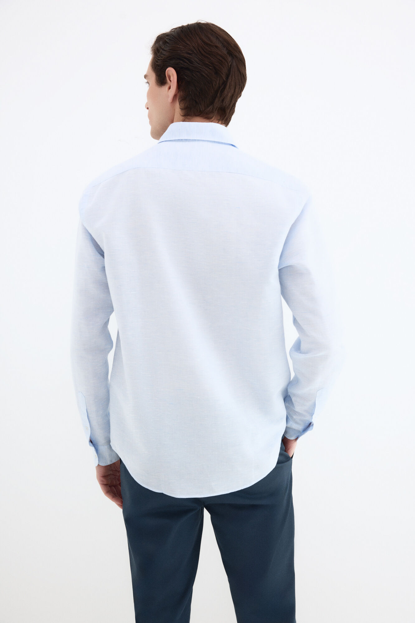 Pedro del Hierro Structured linen easy iron dress shirt Blue