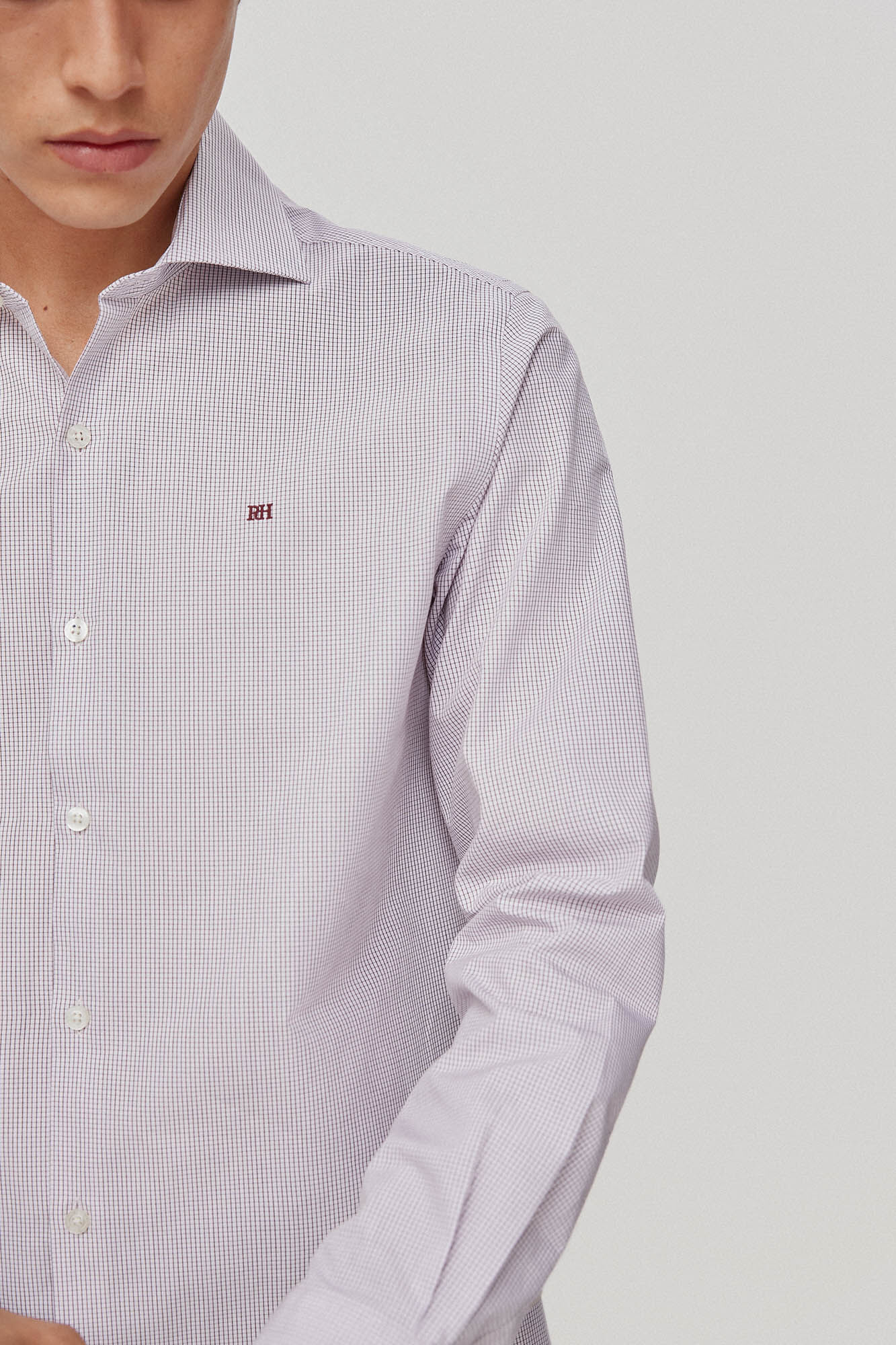 Pedro del Hierro Camisa vestir facil plancha y antimanchas cuadros regular fit Burdeos
