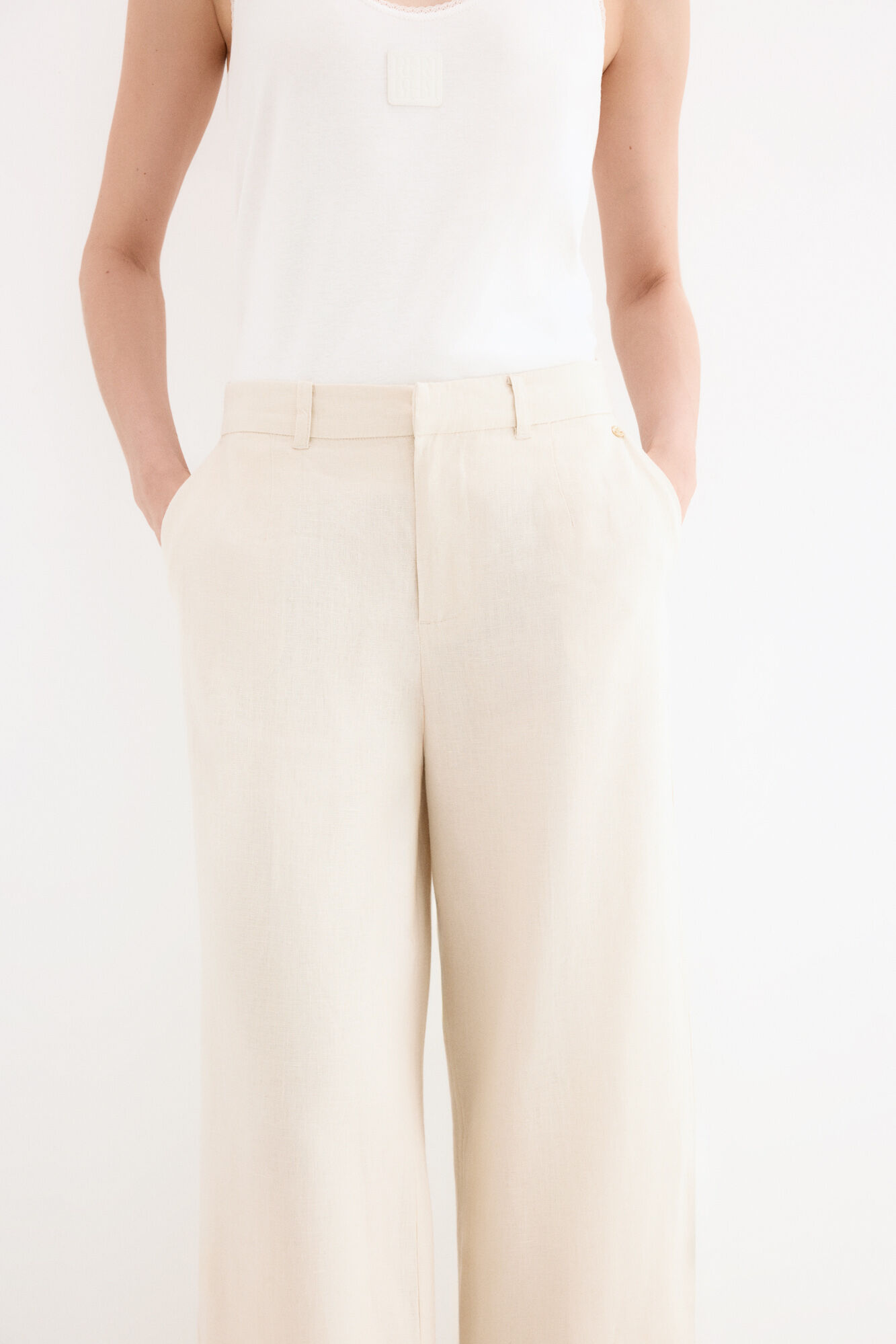 Pedro del Hierro Pantal&oacute;n de lino recto Crudo