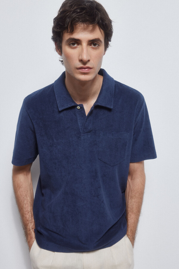 Pedro del Hierro Towelling polo shirt with pocket Blue
