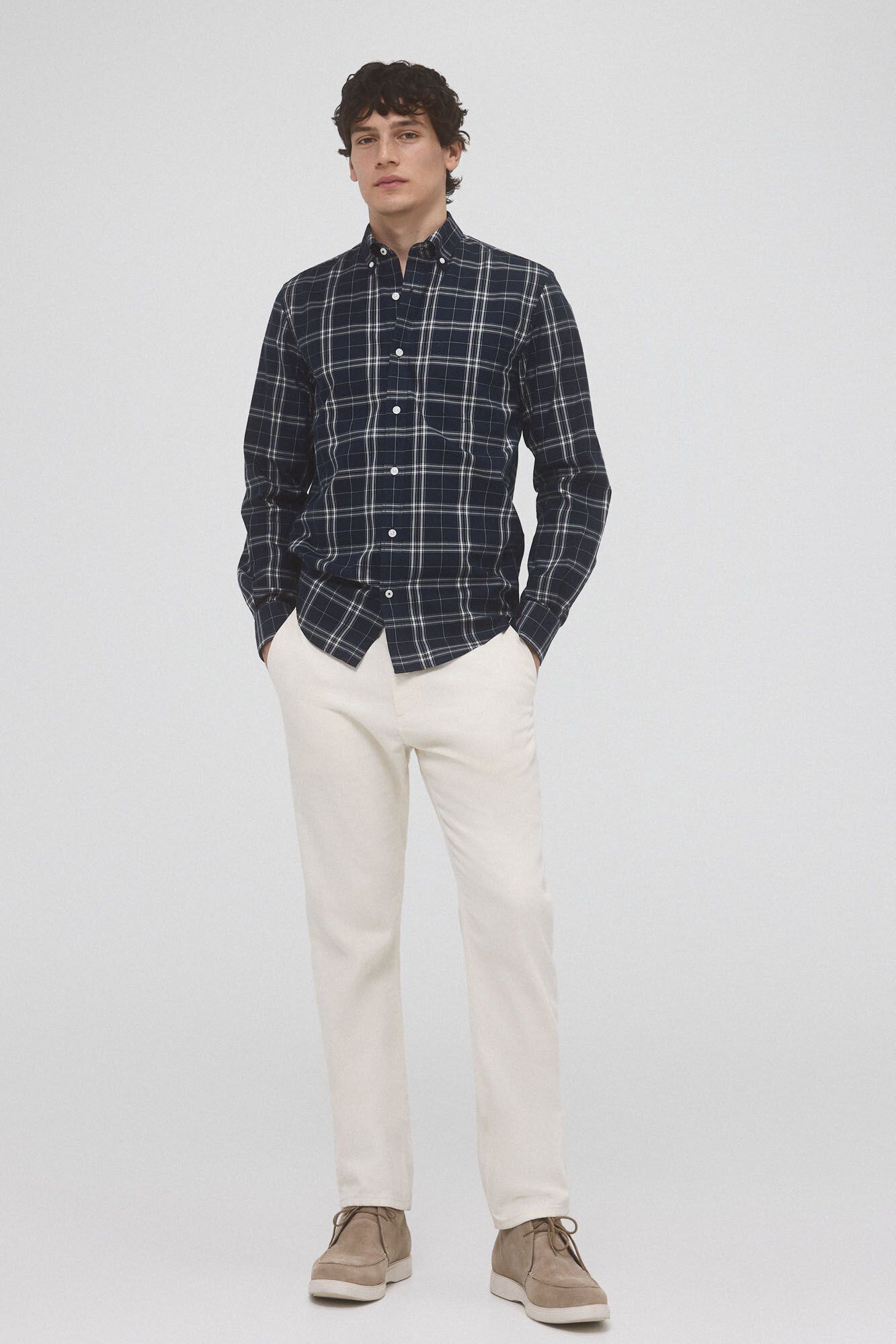 Pedro del Hierro Camisa non iron cuadros twill Azul