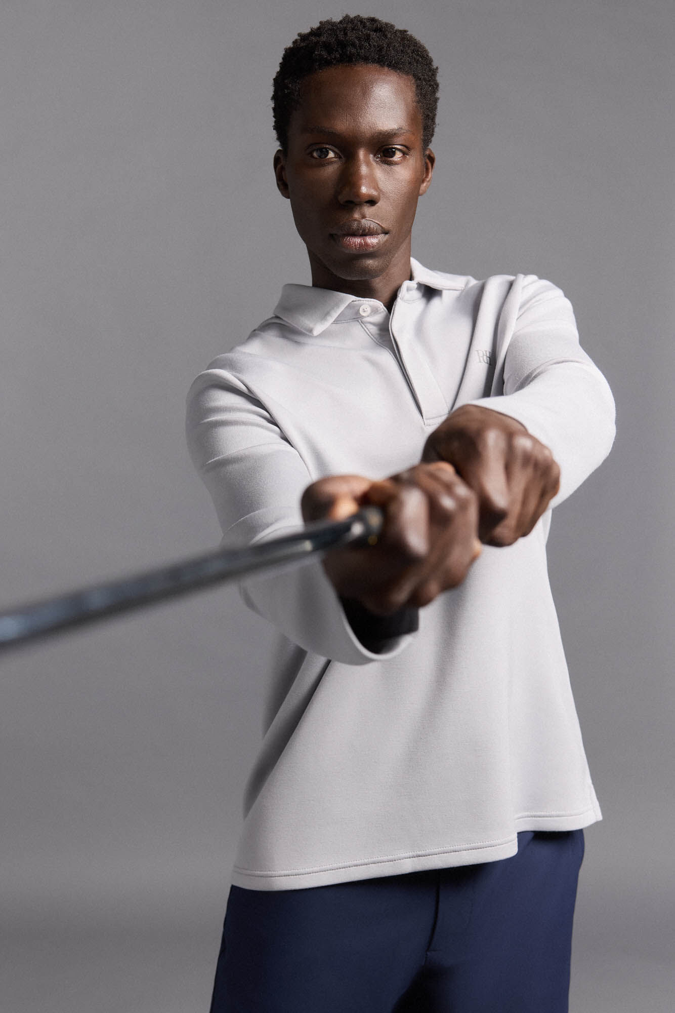 Pedro del Hierro Plain long sleeve golf polo shirt Grey