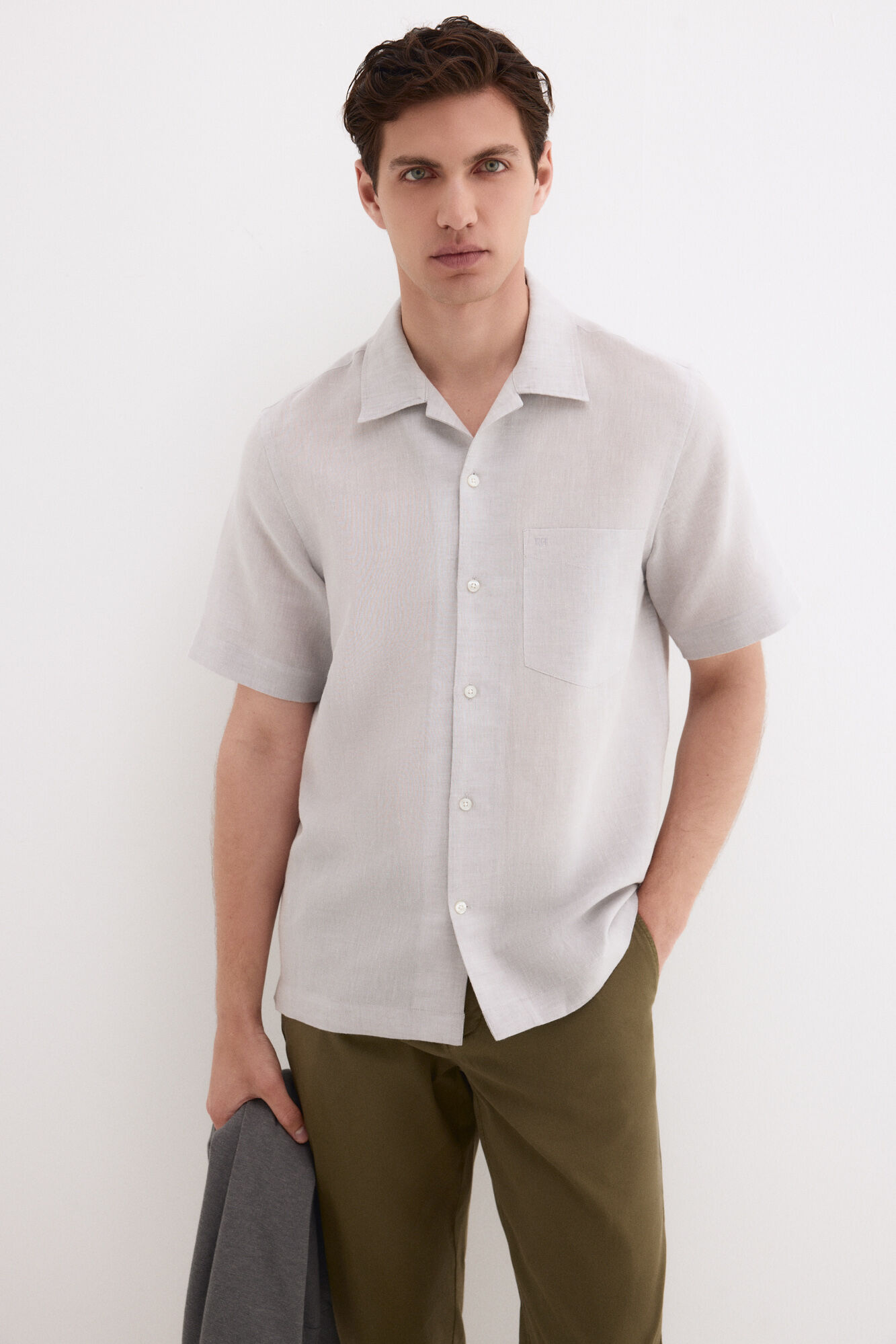 Pedro del Hierro Camisa manga curta em linho e algod&atilde;o