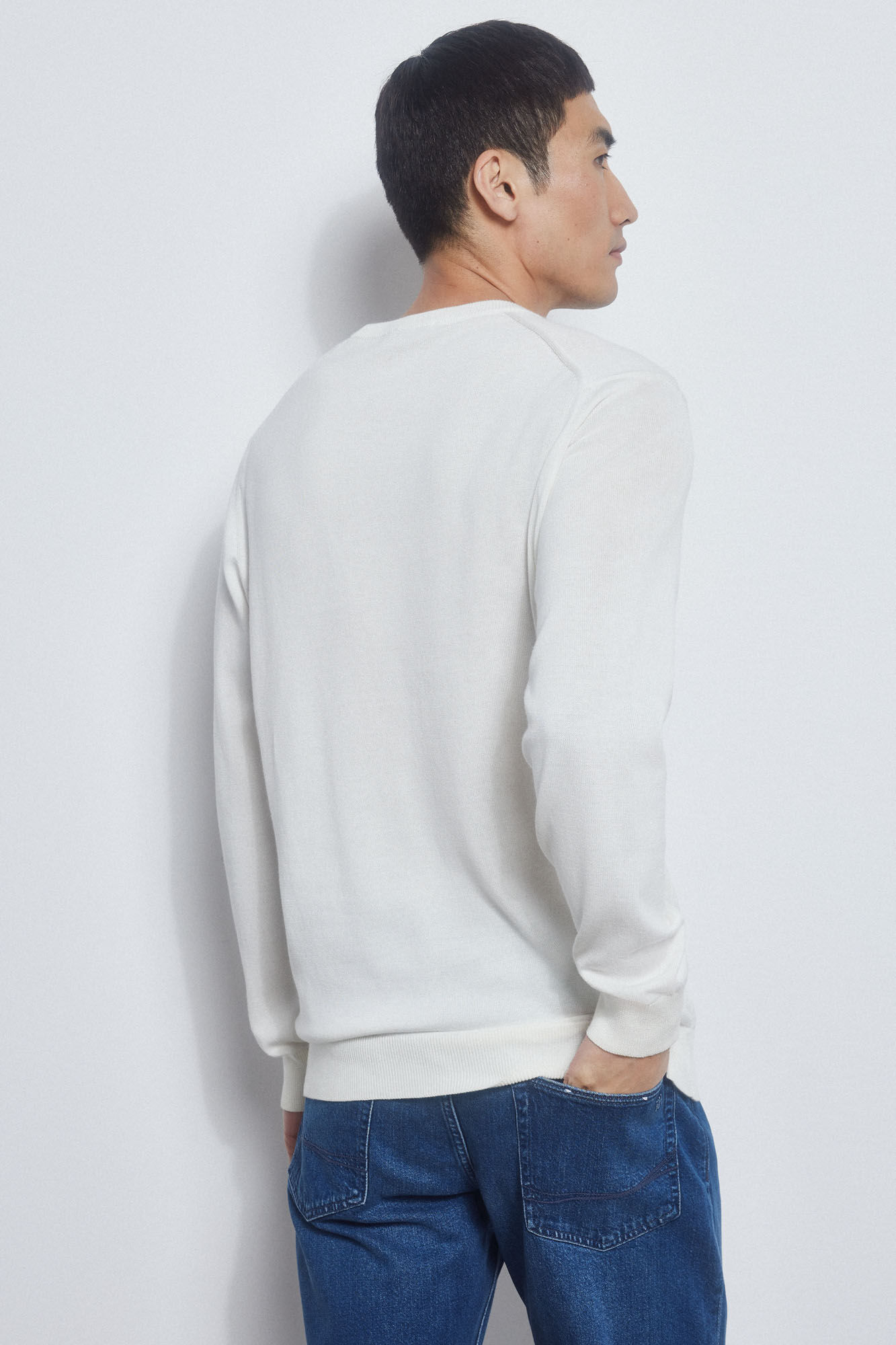 Pedro del Hierro Round neck jumper with chest logo Ecru