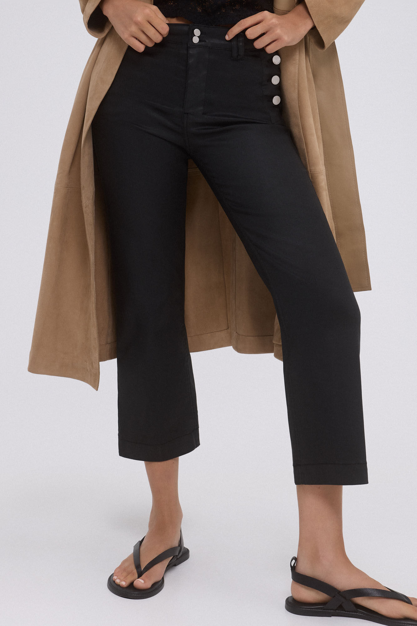 Pedro del Hierro Rubberized stove pipe cropped pants Black