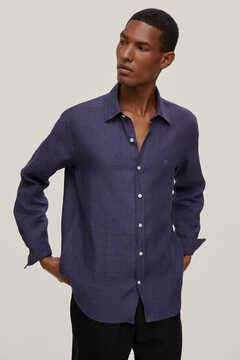 Pedro del Hierro Plain linen shirt Blue