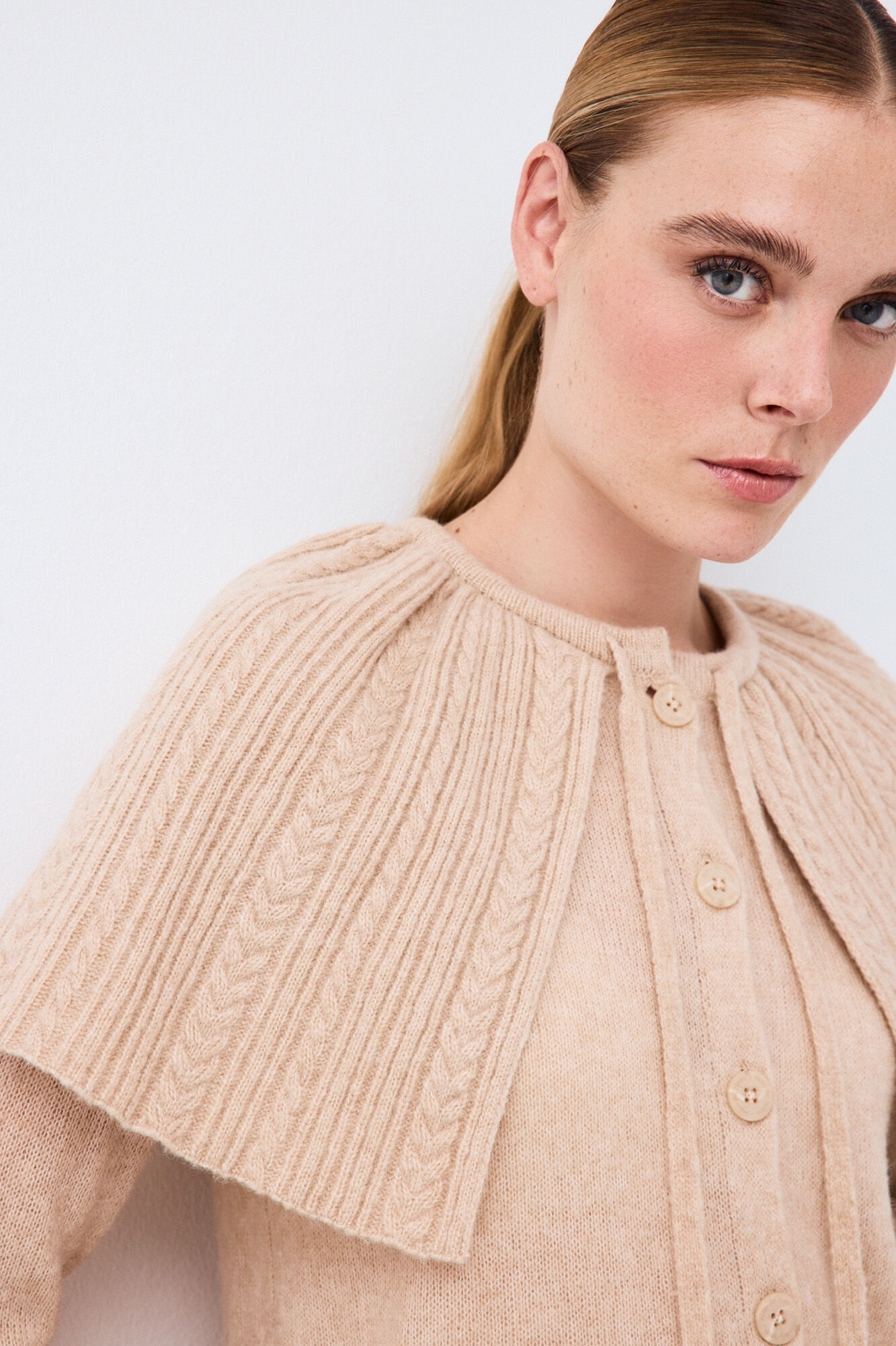 Pedro del Hierro Cross-knit cape collar jacket
