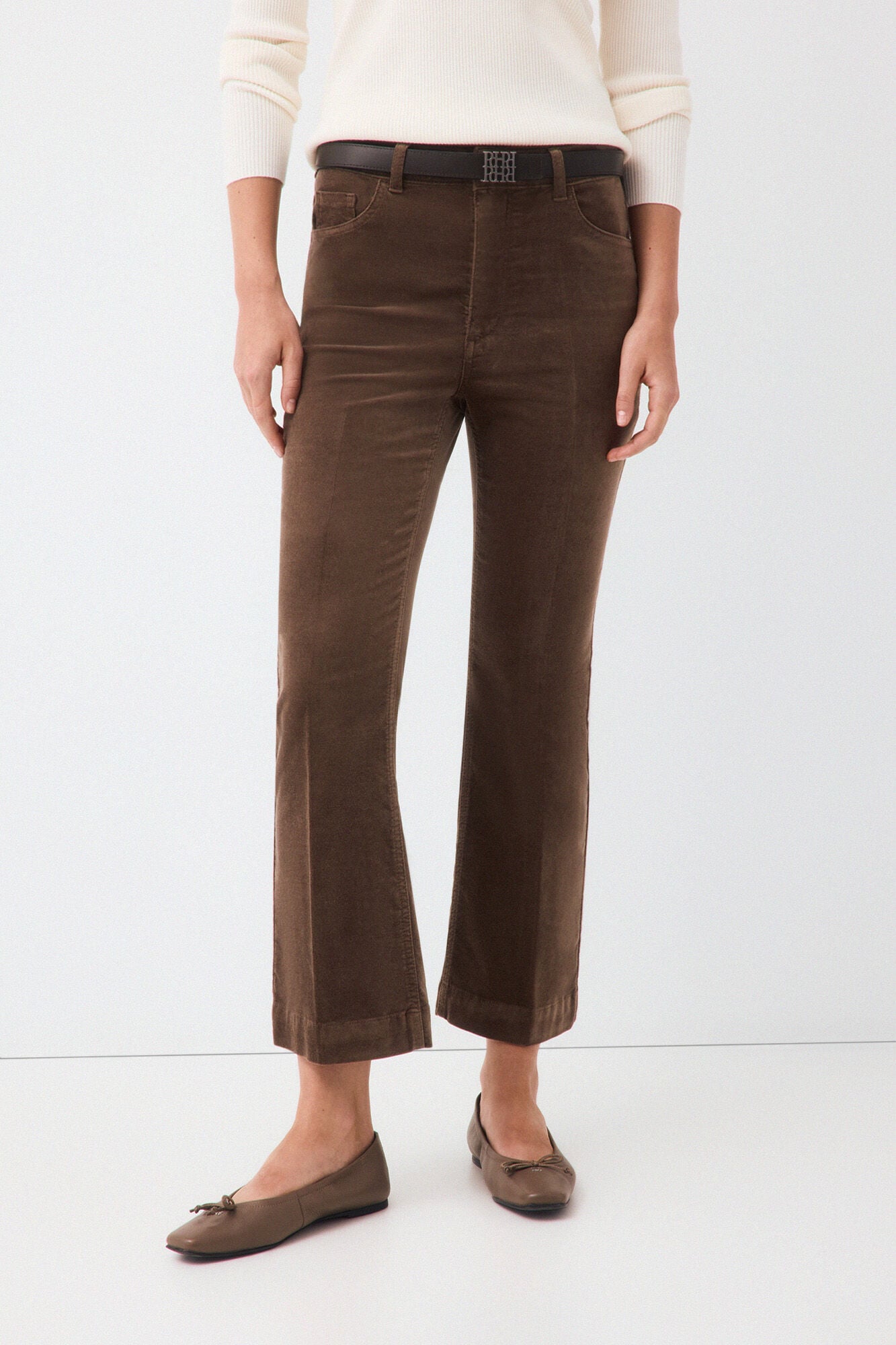 Pedro del Hierro Velvet flare cropped trousers