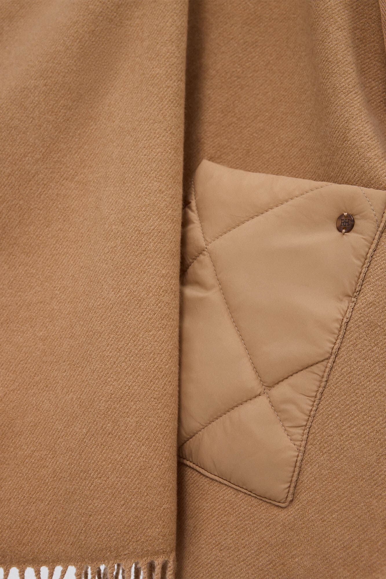 Pedro del Hierro Fringe poncho with hood and pockets Beige