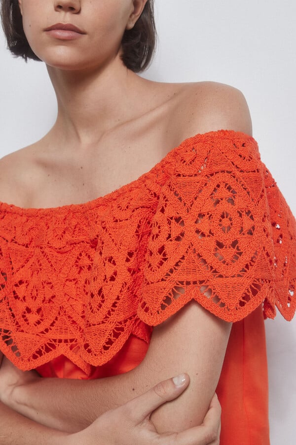 Pedro del Hierro T-shirt with crochet ruffle Red