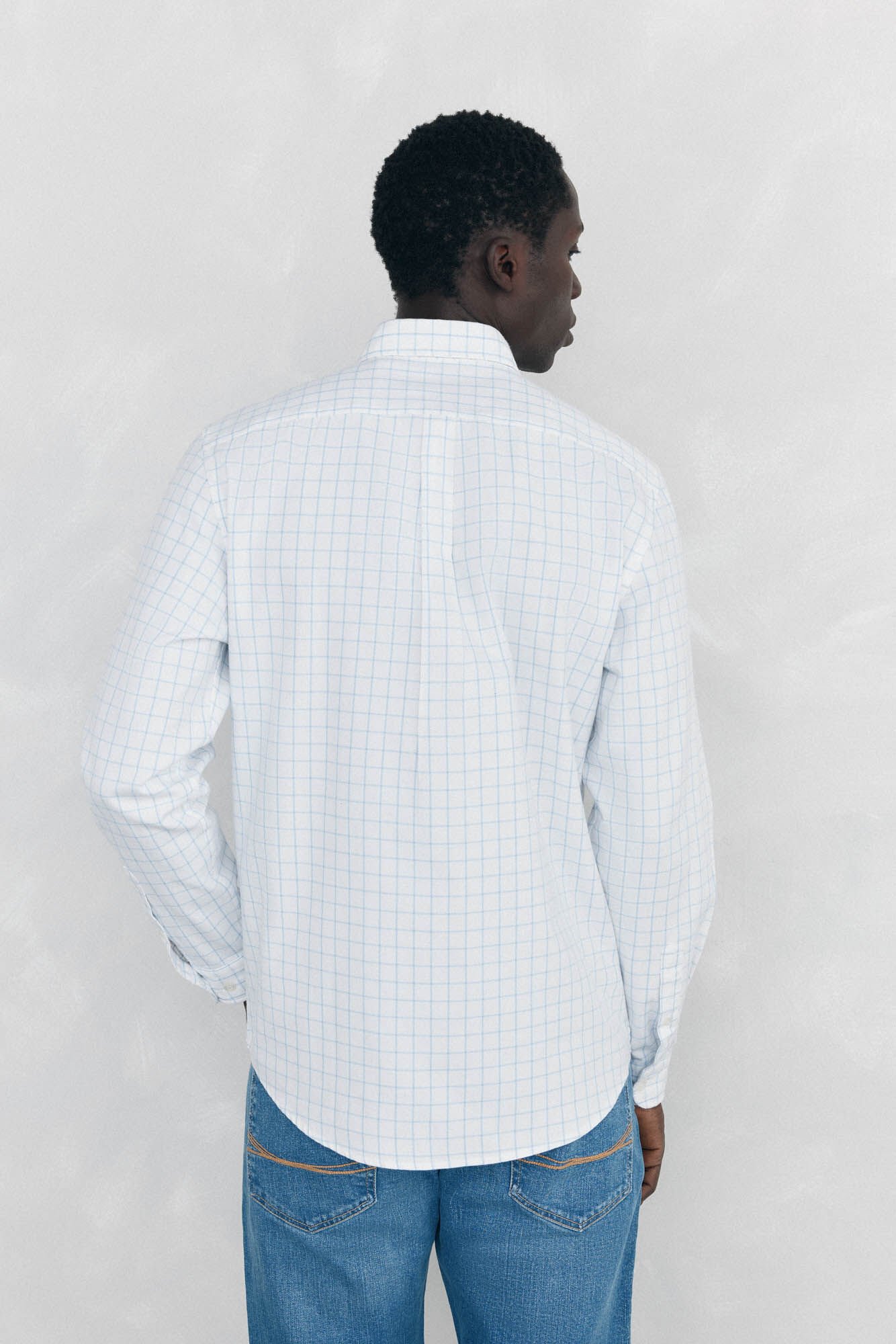 Pedro del Hierro Brushed Oxford Check Shirt Blue
