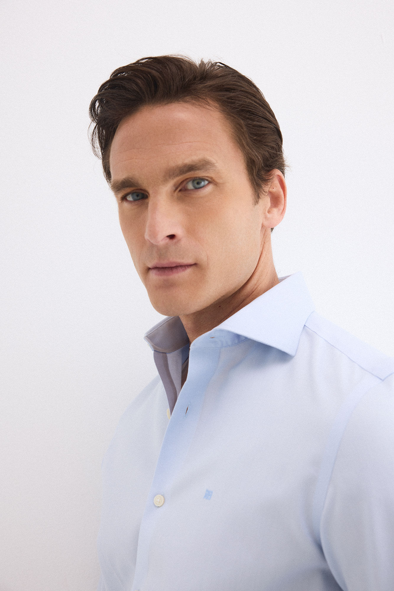 Pedro del Hierro Plain non-iron stain-resistant dress shirt Blue